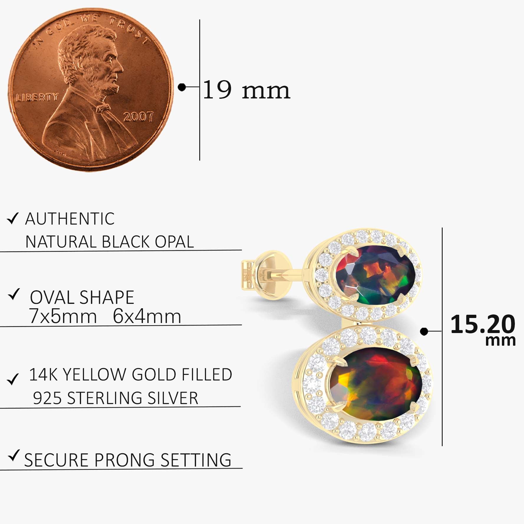 Natural Black Opal Dual Stone Halo Stud Earrings - Goodstone Jewels