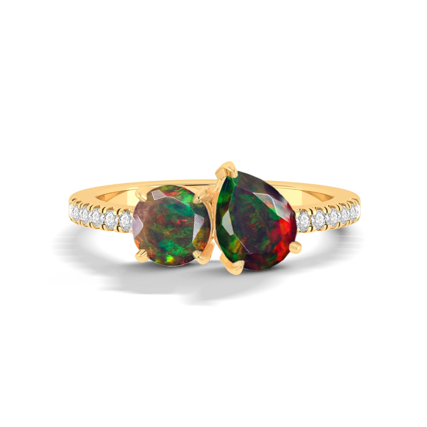 Natural Black Opal Dual Stone Promise Ring For Her - Goodstone Jewels
