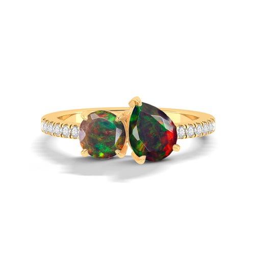 Natural Black Opal Two Stone Promise Ring For Her