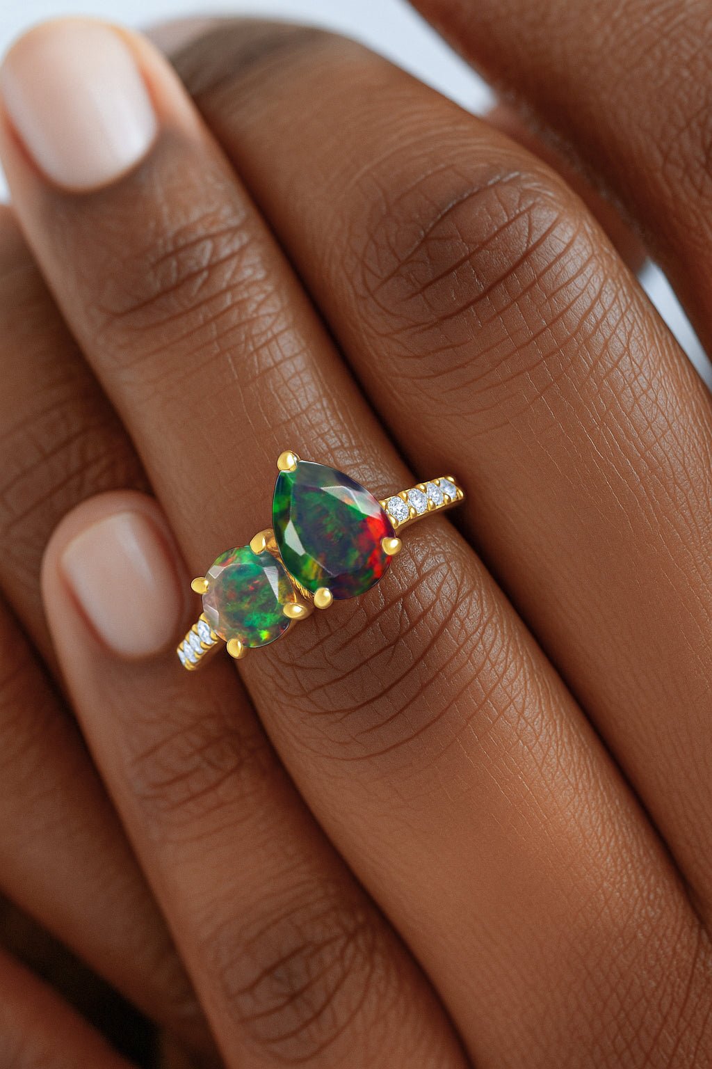 Natural Black Opal Dual Stone Promise Ring For Her - Goodstone Jewels