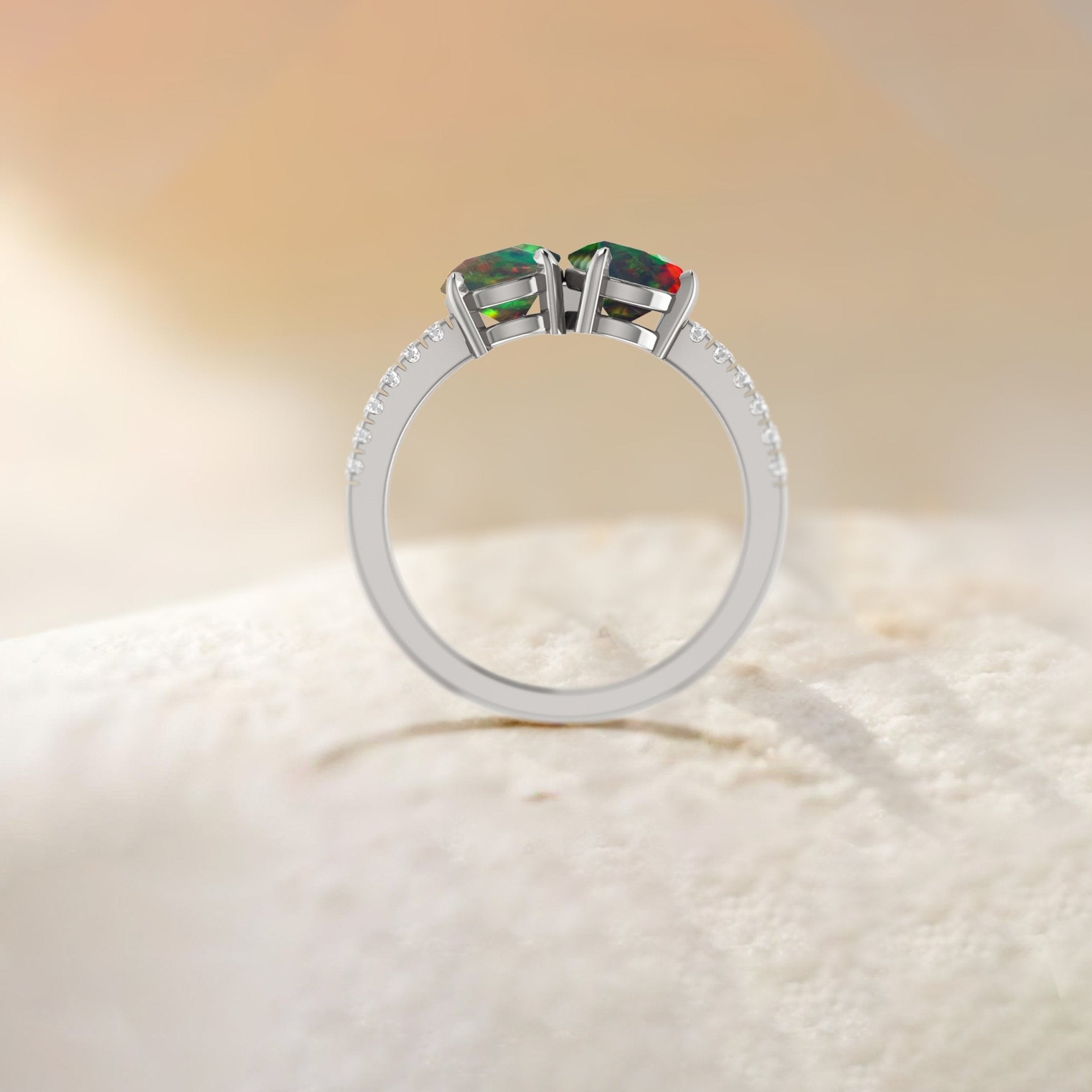 Natural Black Opal Dual Stone Promise Ring For Her - Goodstone Jewels