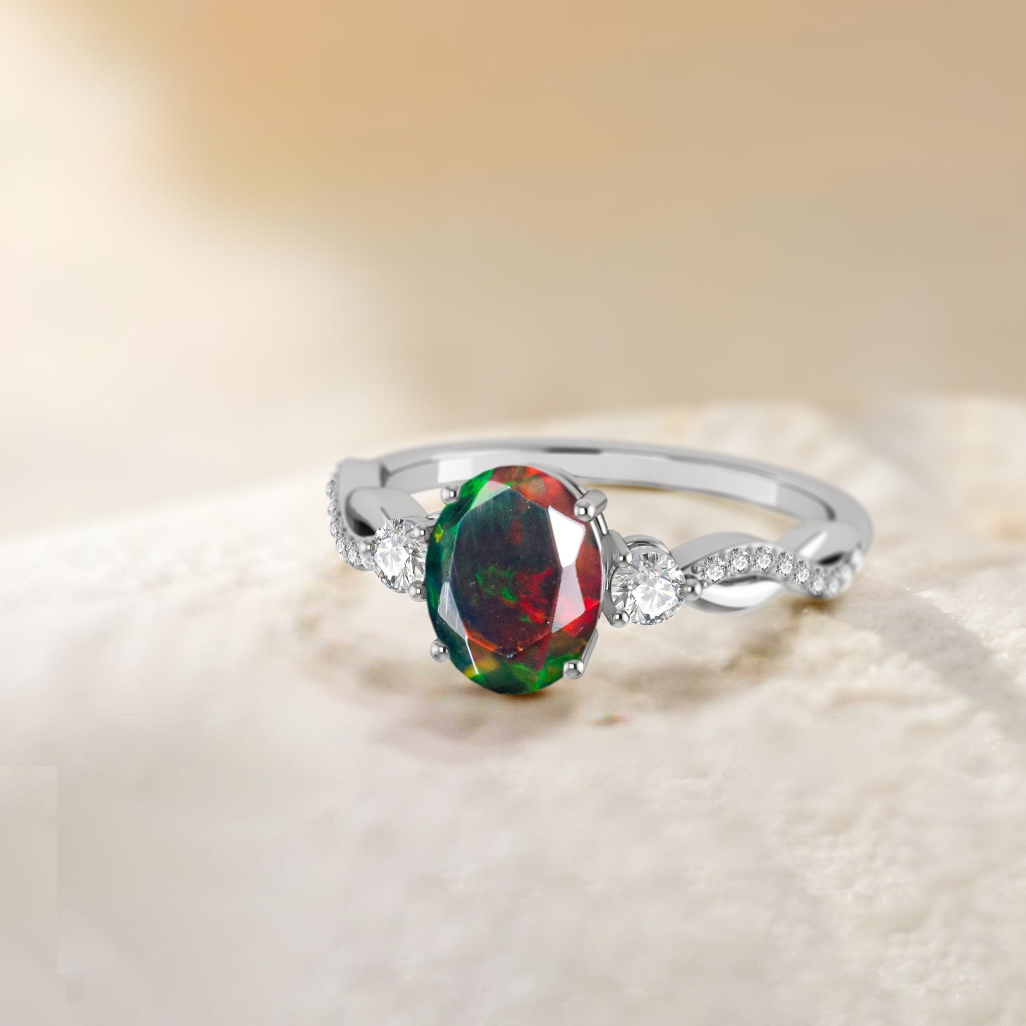 Natural Black Opal Engagement Solitaire Ring - Goodstone Jewels