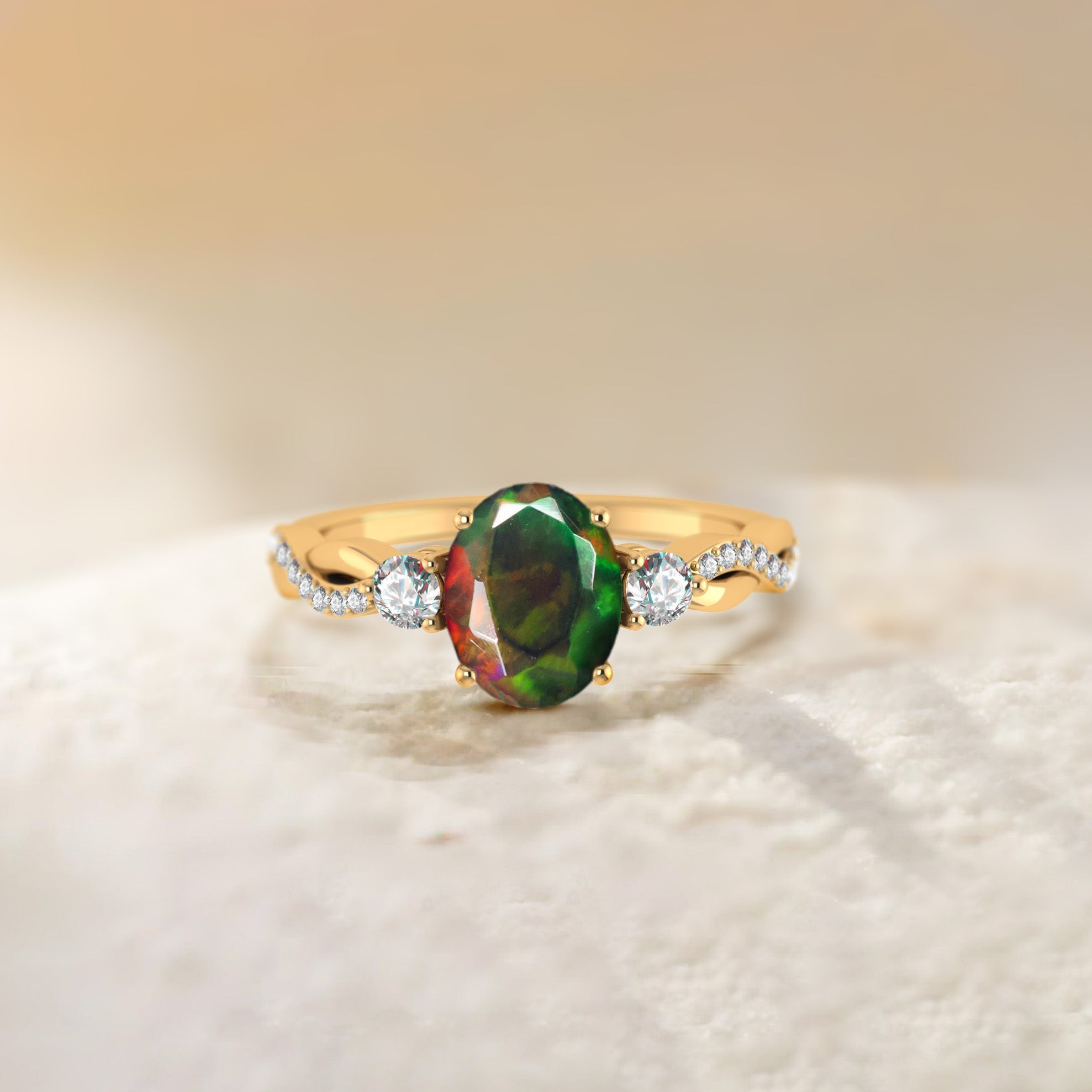 Natural Black Opal Engagement Solitaire Ring - Goodstone Jewels