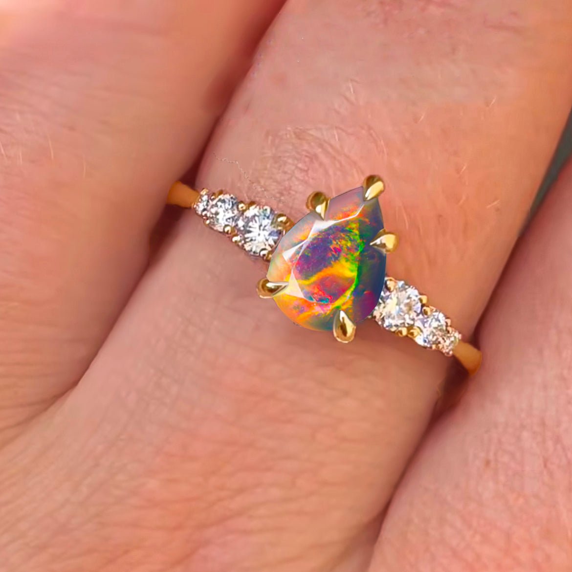 Natural Black Opal Faceted Pear Ring - Goodstone Jewels