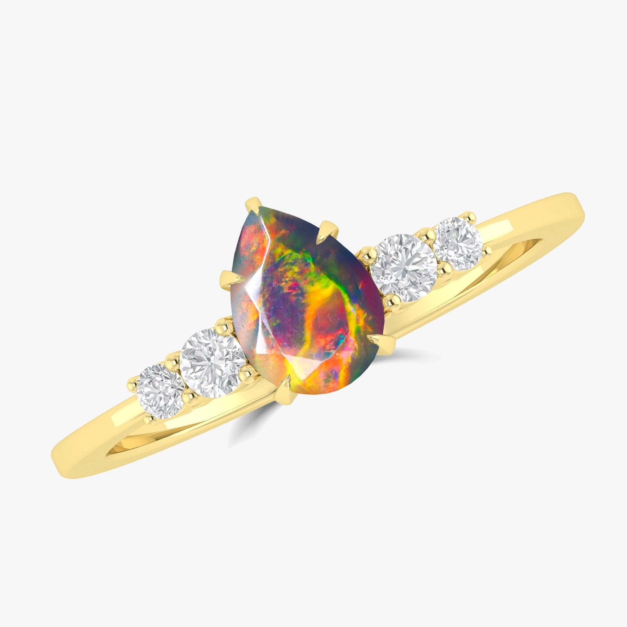 Natural Black Opal Faceted Pear Ring - Goodstone Jewels