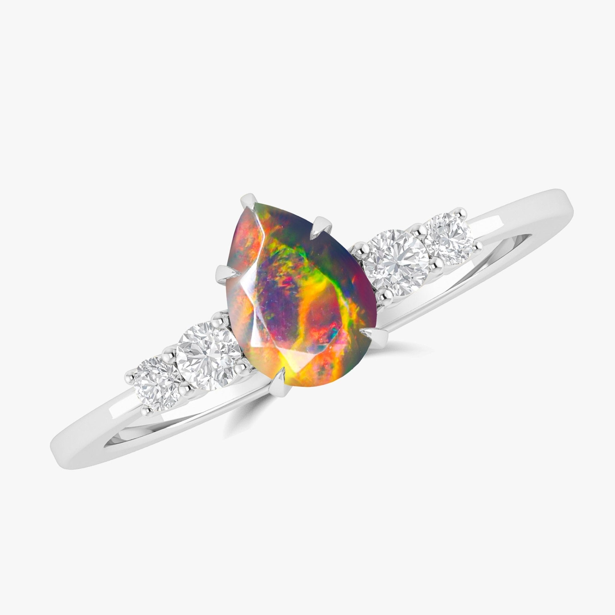 Natural Black Opal Faceted Pear Ring - Goodstone Jewels