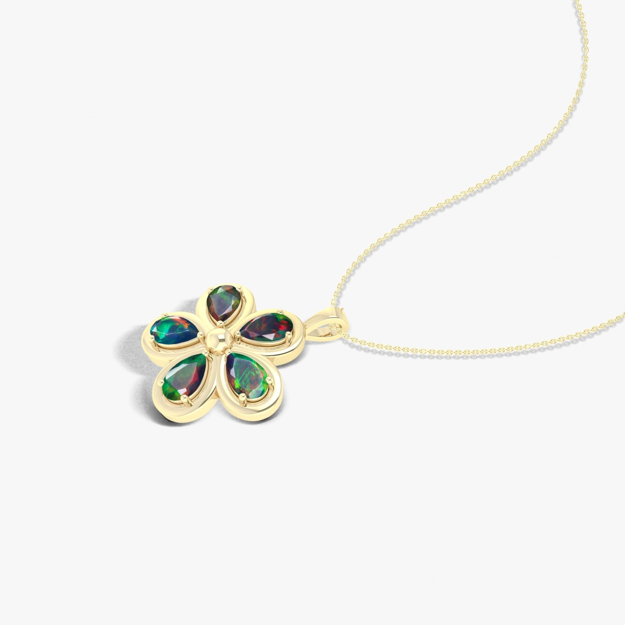 Natural Black Opal Flower Style Pendant Chain Necklace - Goodstone Jewels