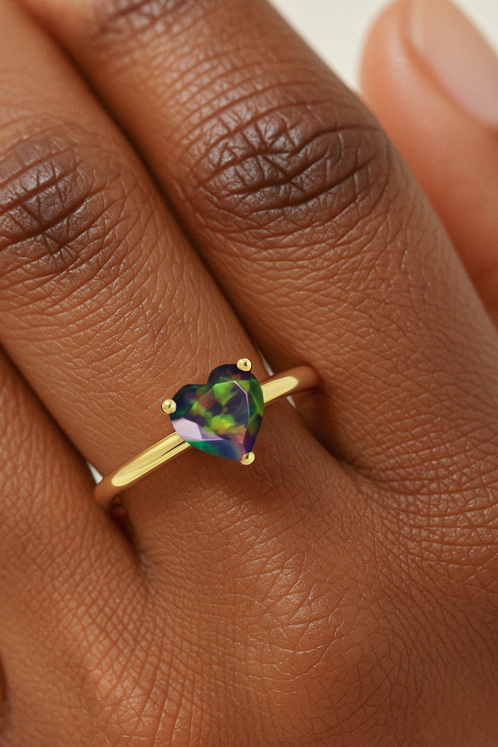 Natural Black Opal Gemstone Heart Ring in Yellow Gold Filled & 925 Silver - Goodstone Jewels