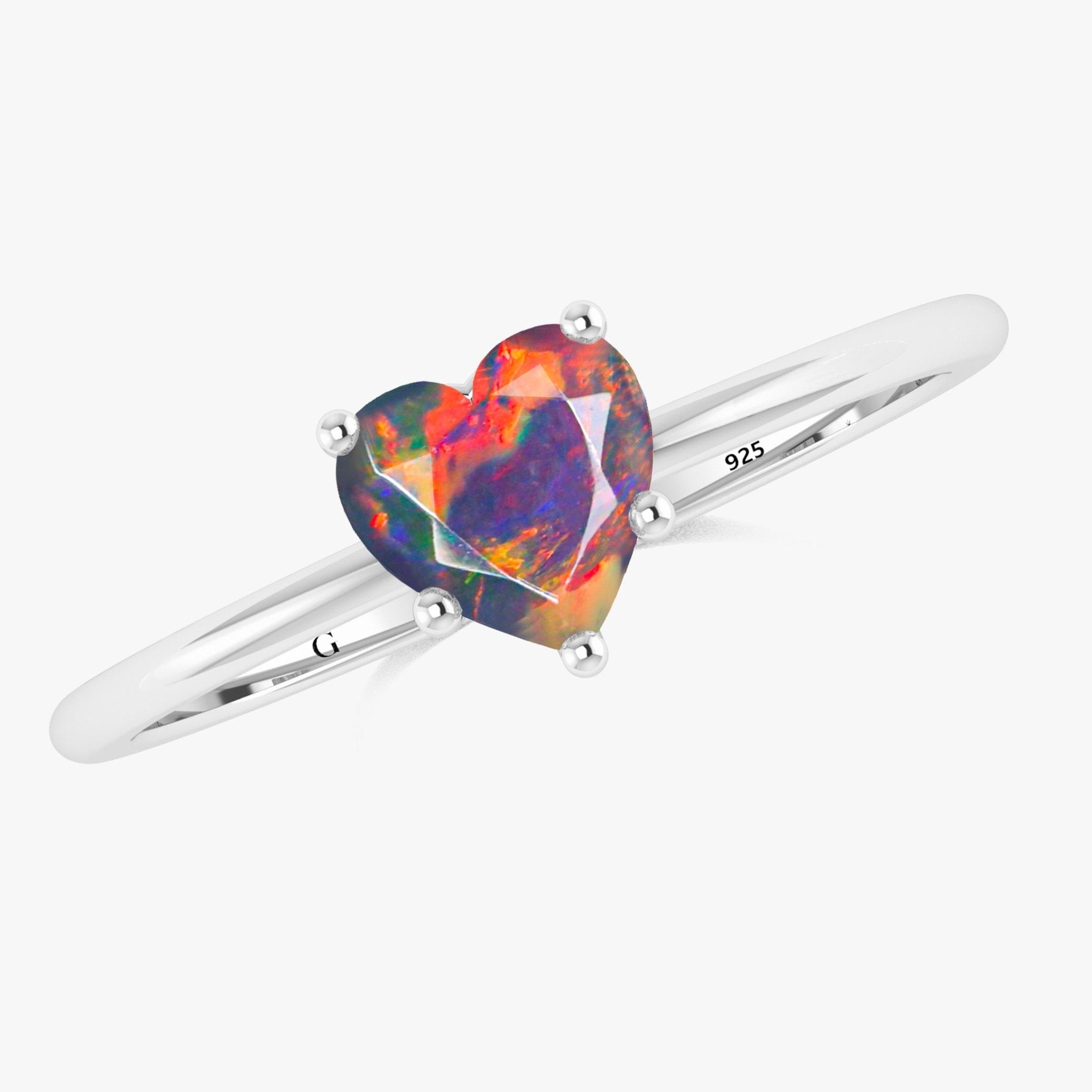 Natural Black Opal Gemstone Heart Ring in Yellow Gold Filled & 925 Silver - Goodstone Jewels