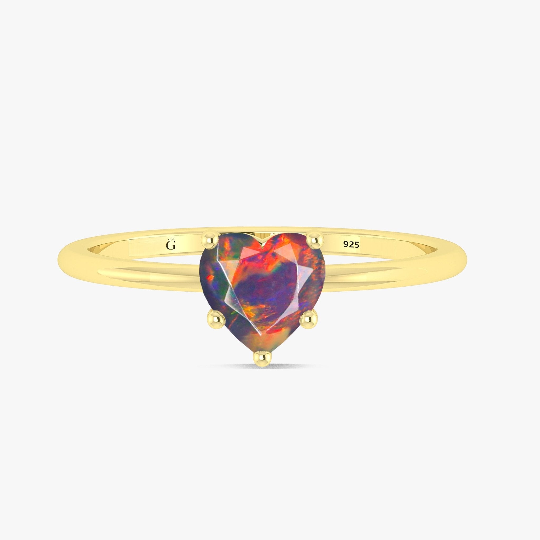 Natural Black Opal Gemstone Heart Ring in Yellow Gold Filled & 925 Silver - Goodstone Jewels