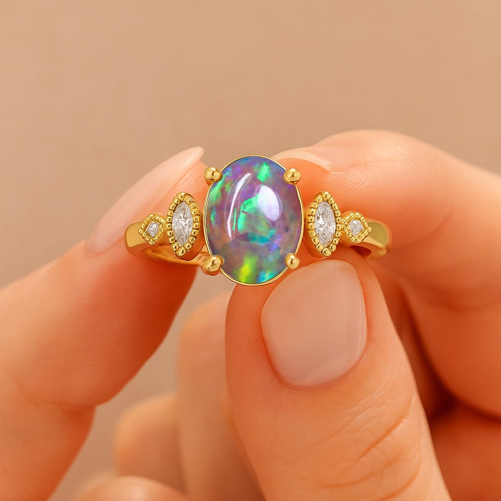 Natural Black Opal Gemstone Statement Ring for Her - Goodstone Jewels