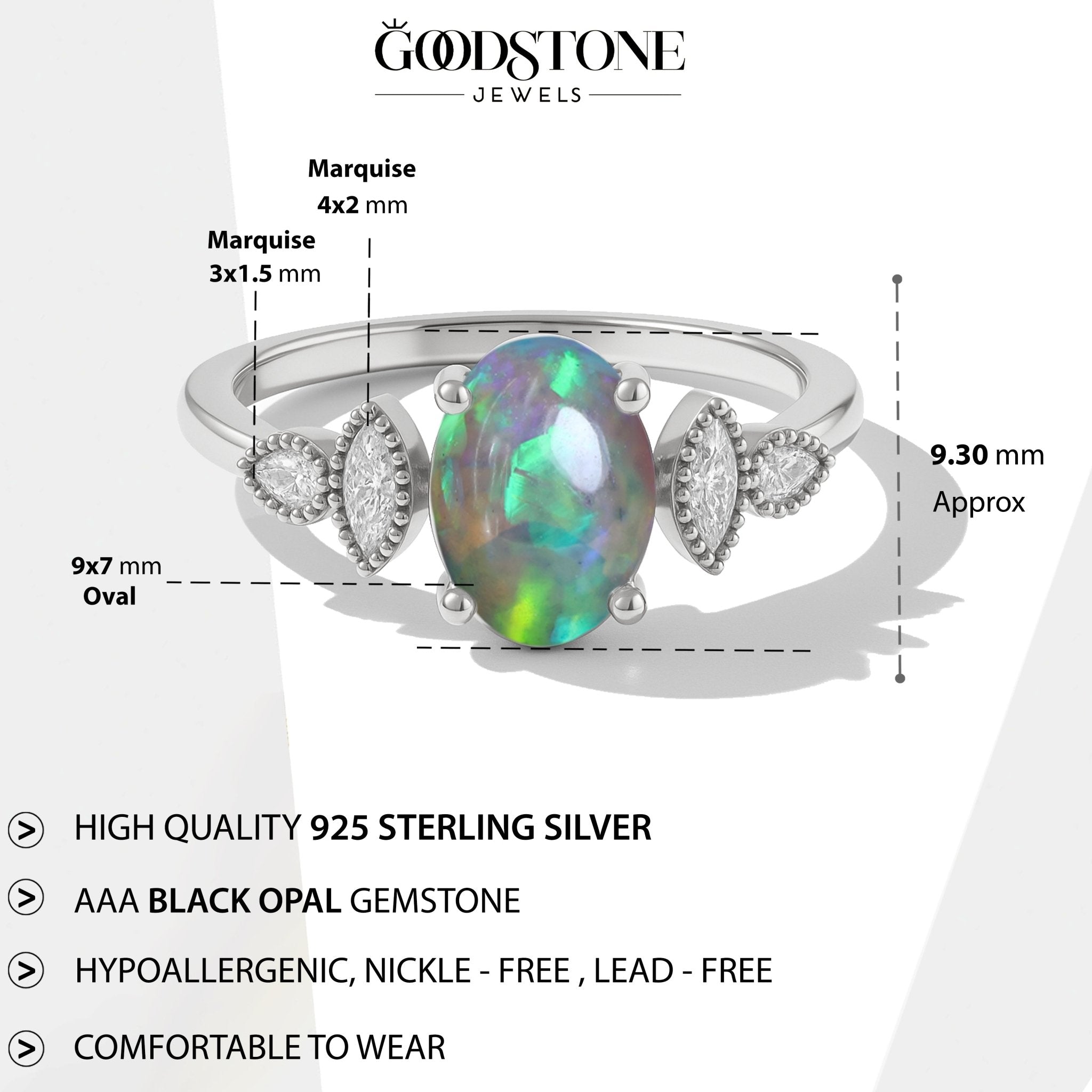 Natural Black Opal Gemstone Statement Ring for Her - Goodstone Jewels