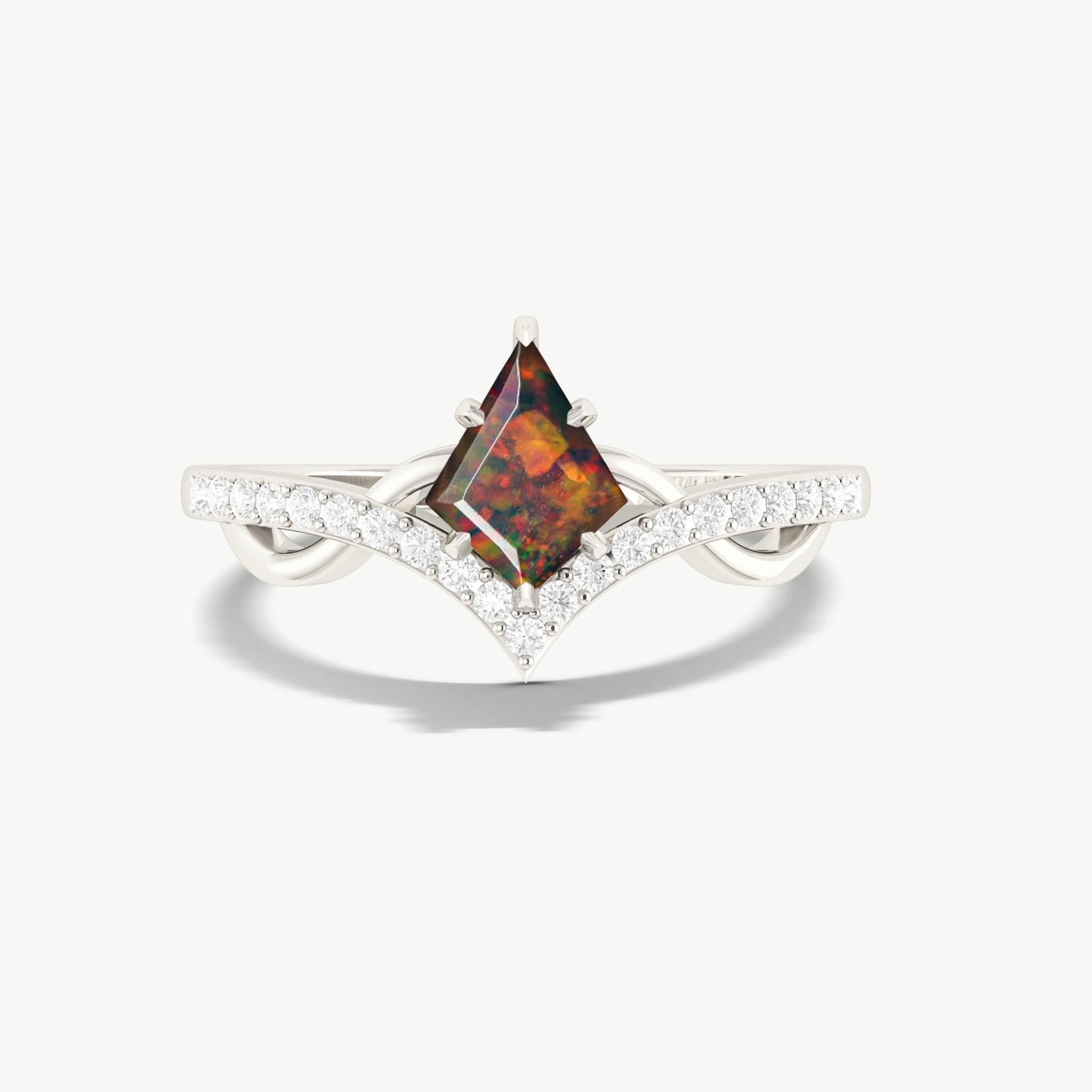 Natural Black Opal Kite Shape Wishbone Ring - Goodstone Jewels