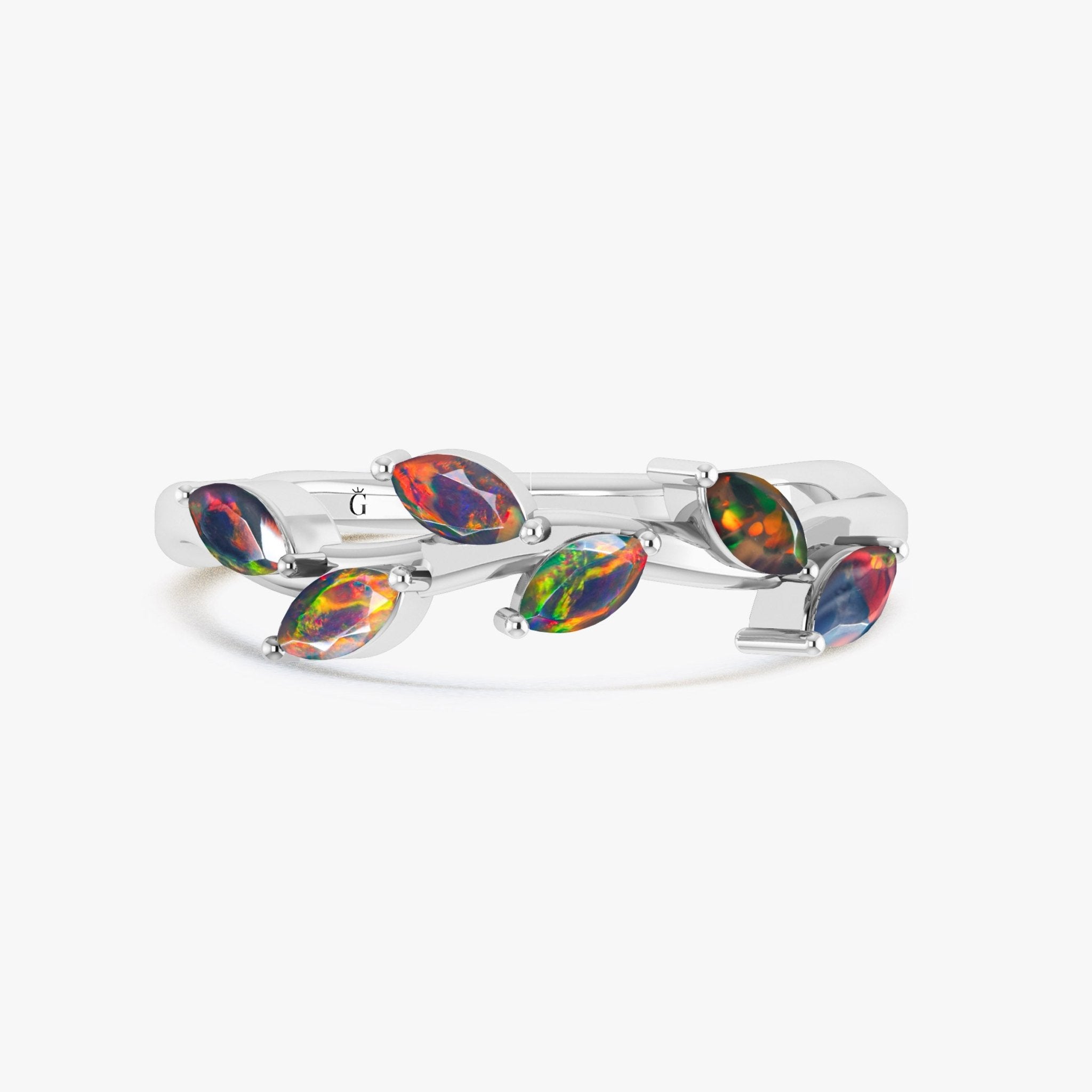 Natural Black Opal Leaf Style Six Stone Gold Filled & 925 Silver Ring - Goodstone Jewels