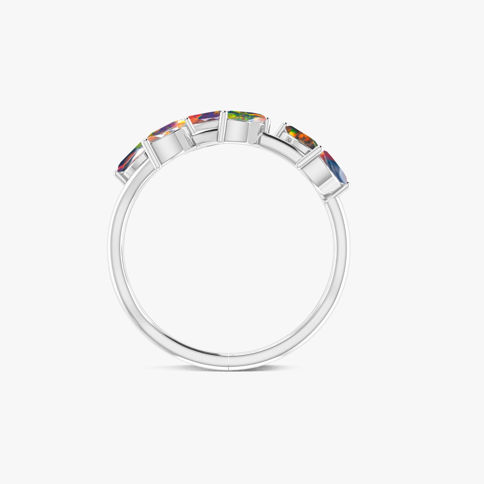 Natural Black Opal Leaf Style Six Stone Gold Filled & 925 Silver Ring - Goodstone Jewels