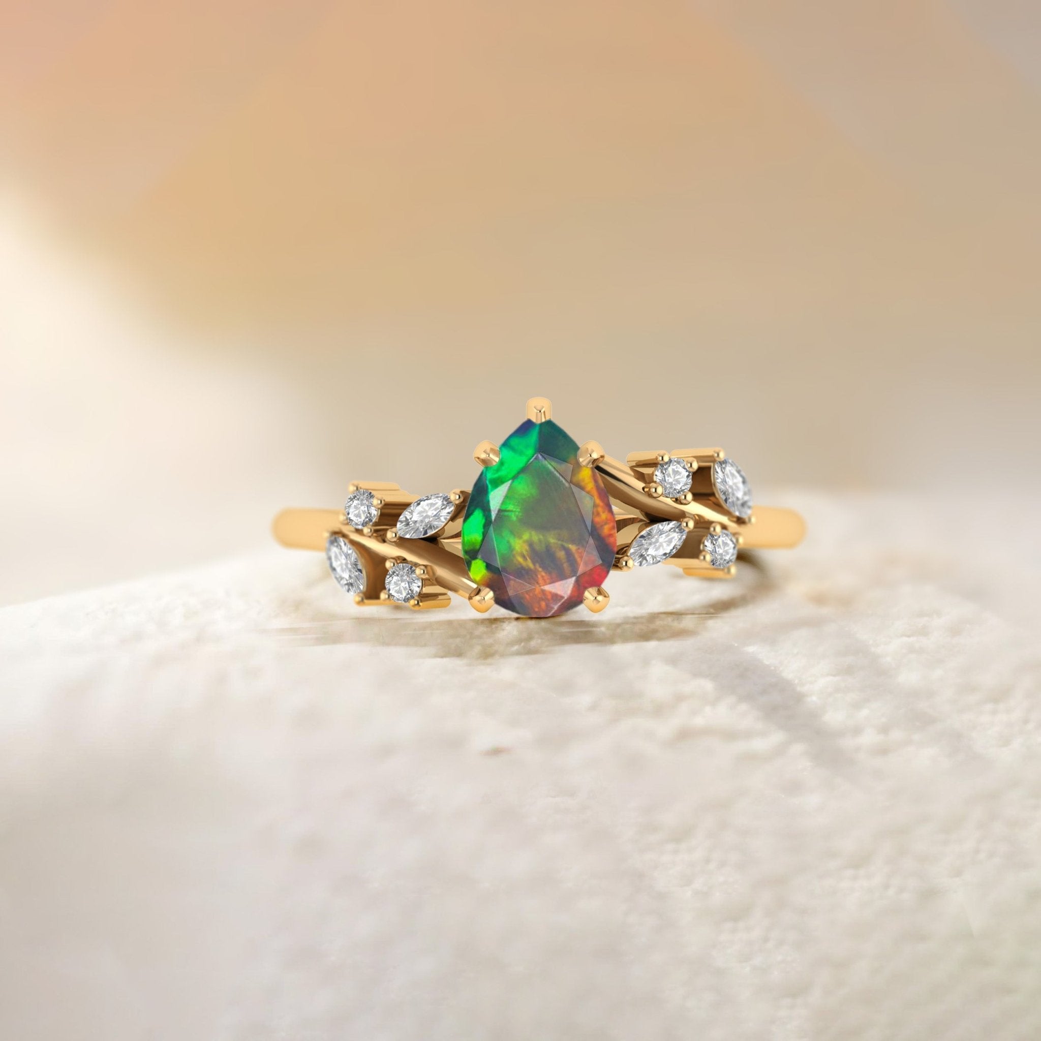 Natural Black Opal Leaf Style Statement Ring For Her - Goodstone Jewels