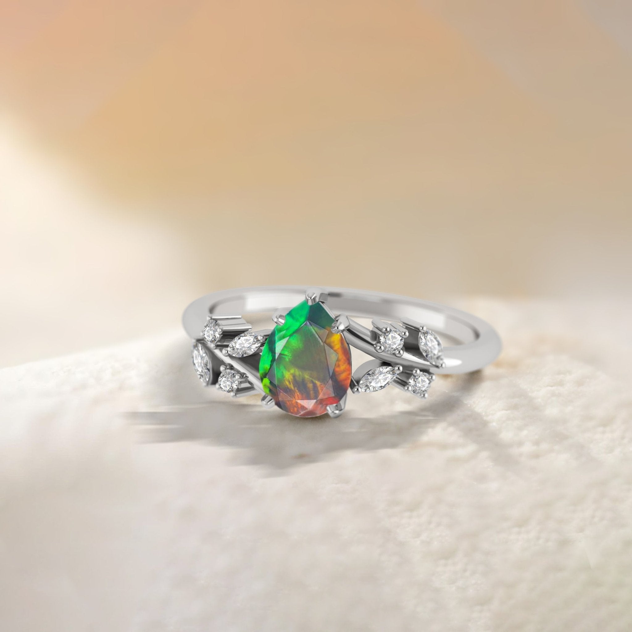 Natural Black Opal Leaf Style Statement Ring For Her - Goodstone Jewels