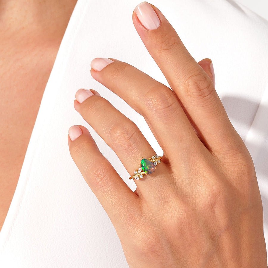 Natural Black Opal Leaf Style Statement Ring For Her - Goodstone Jewels