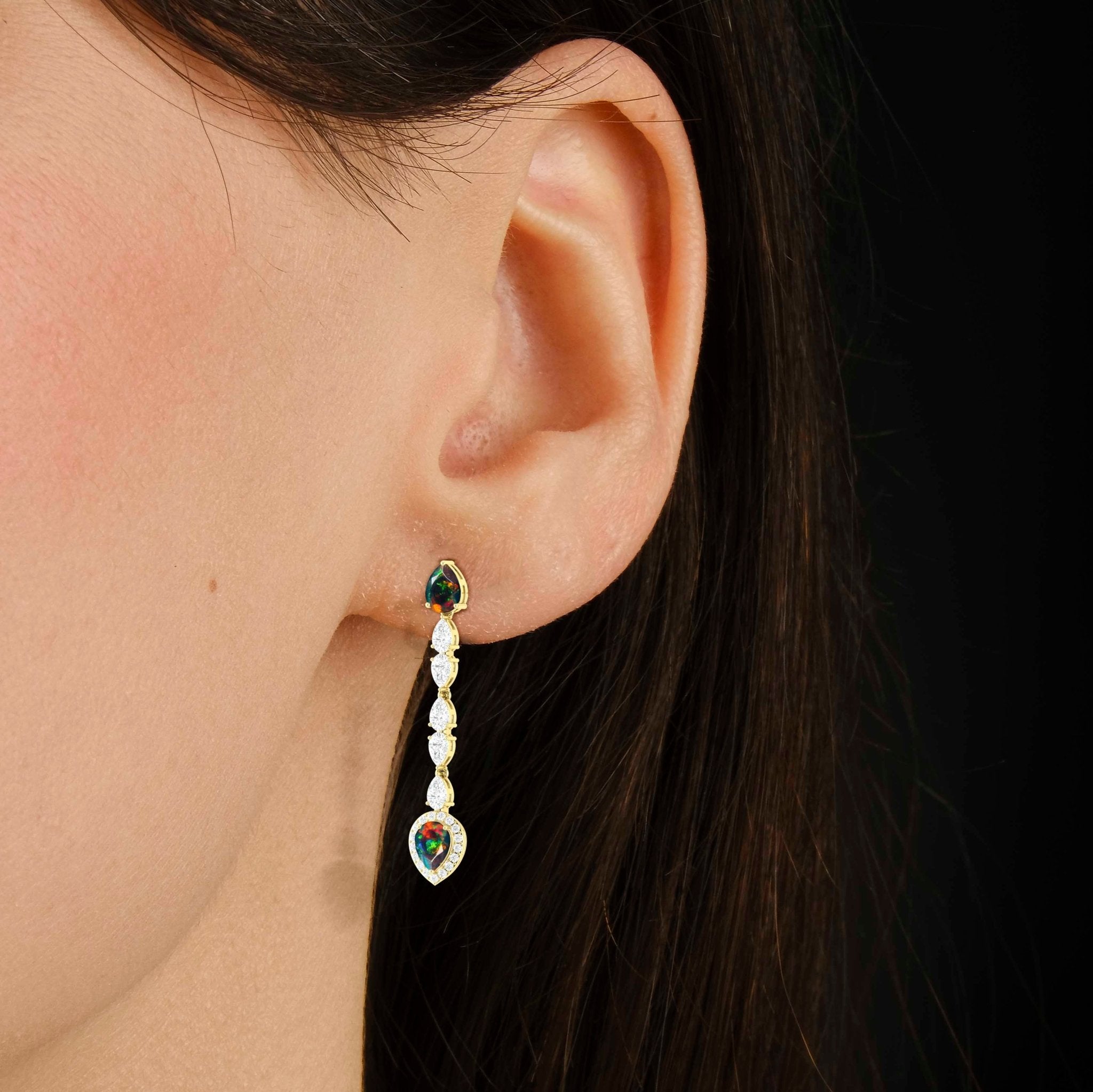 Natural Black Opal Long Drop Stud Earring - Goodstone Jewels