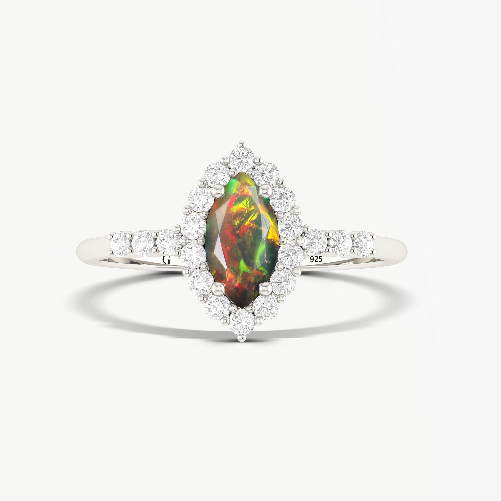 Natural Black Opal Marquise Shape Halo Wedding Ring - Goodstone Jewels