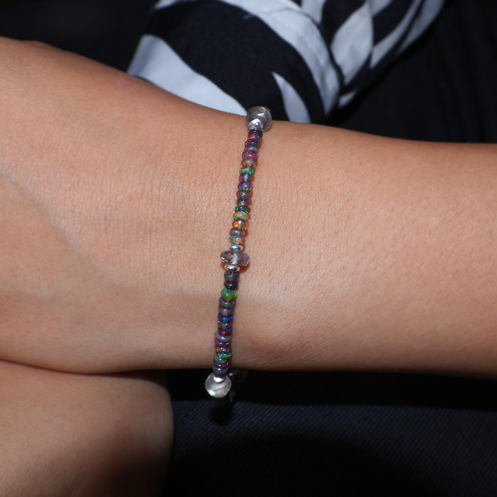 Natural Black Opal & Moonstone Dual Beaded Bracelet - Goodstone Jewels