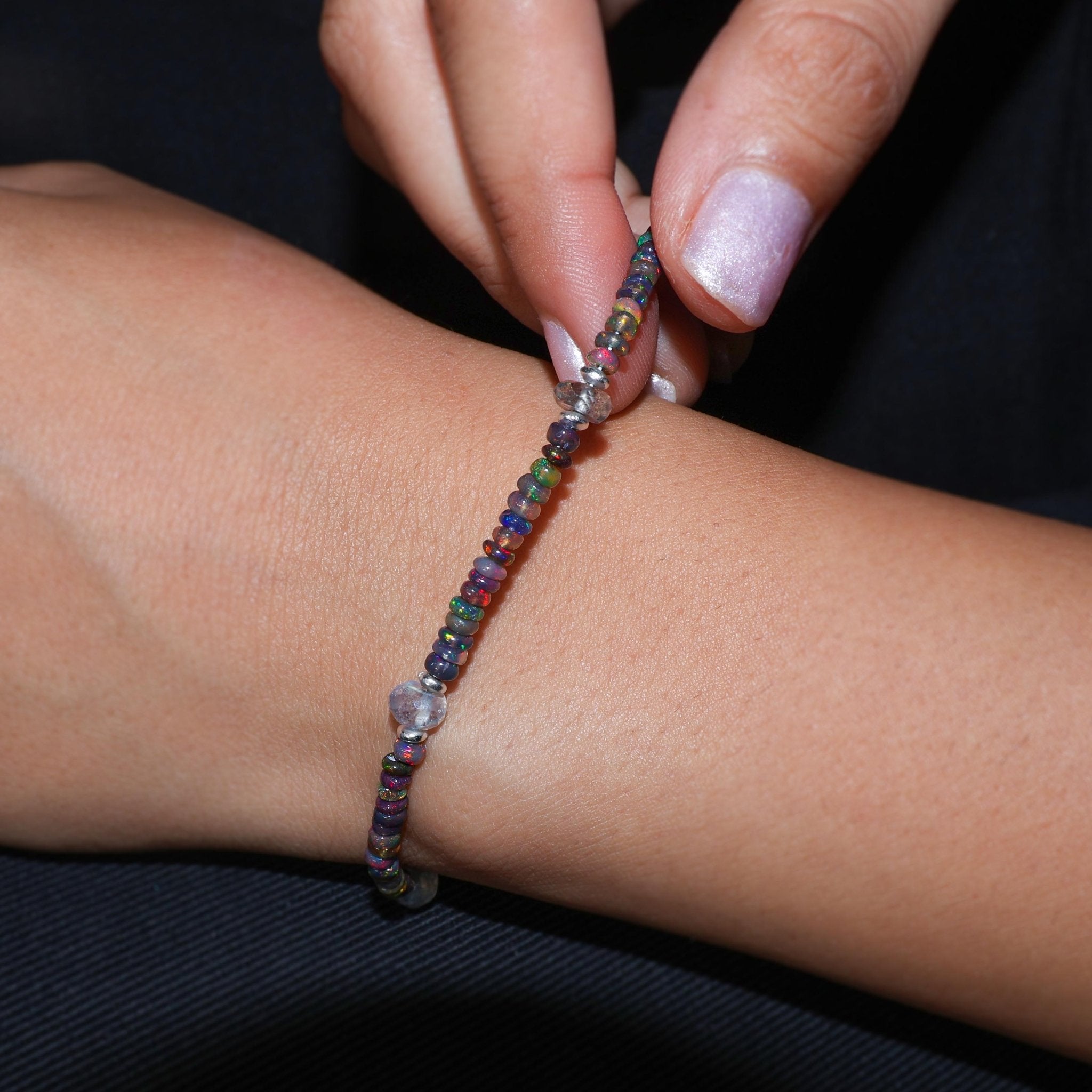 Natural Black Opal & Moonstone Dual Beaded Bracelet - Goodstone Jewels