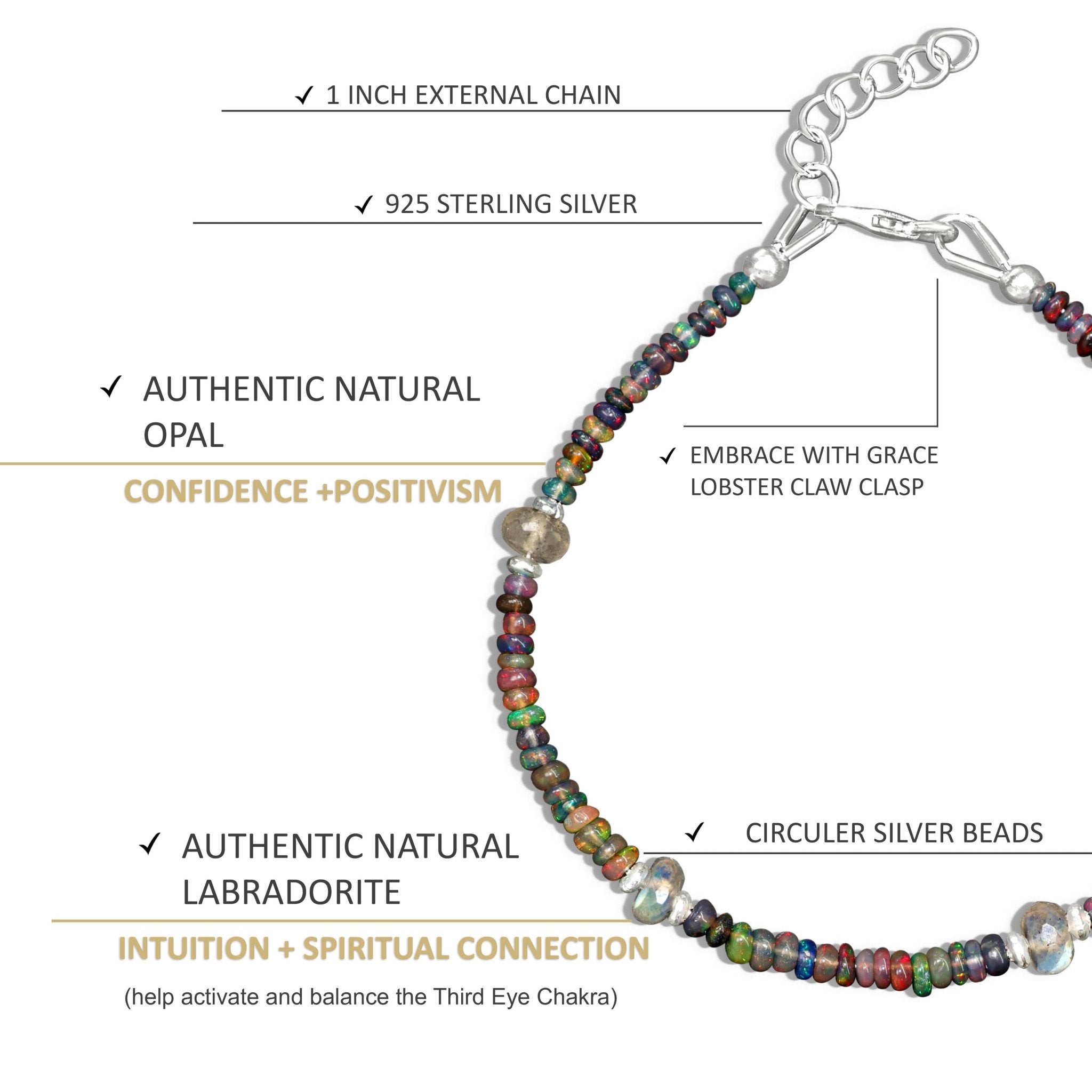 Natural Black Opal & Moonstone Dual Beaded Bracelet - Goodstone Jewels
