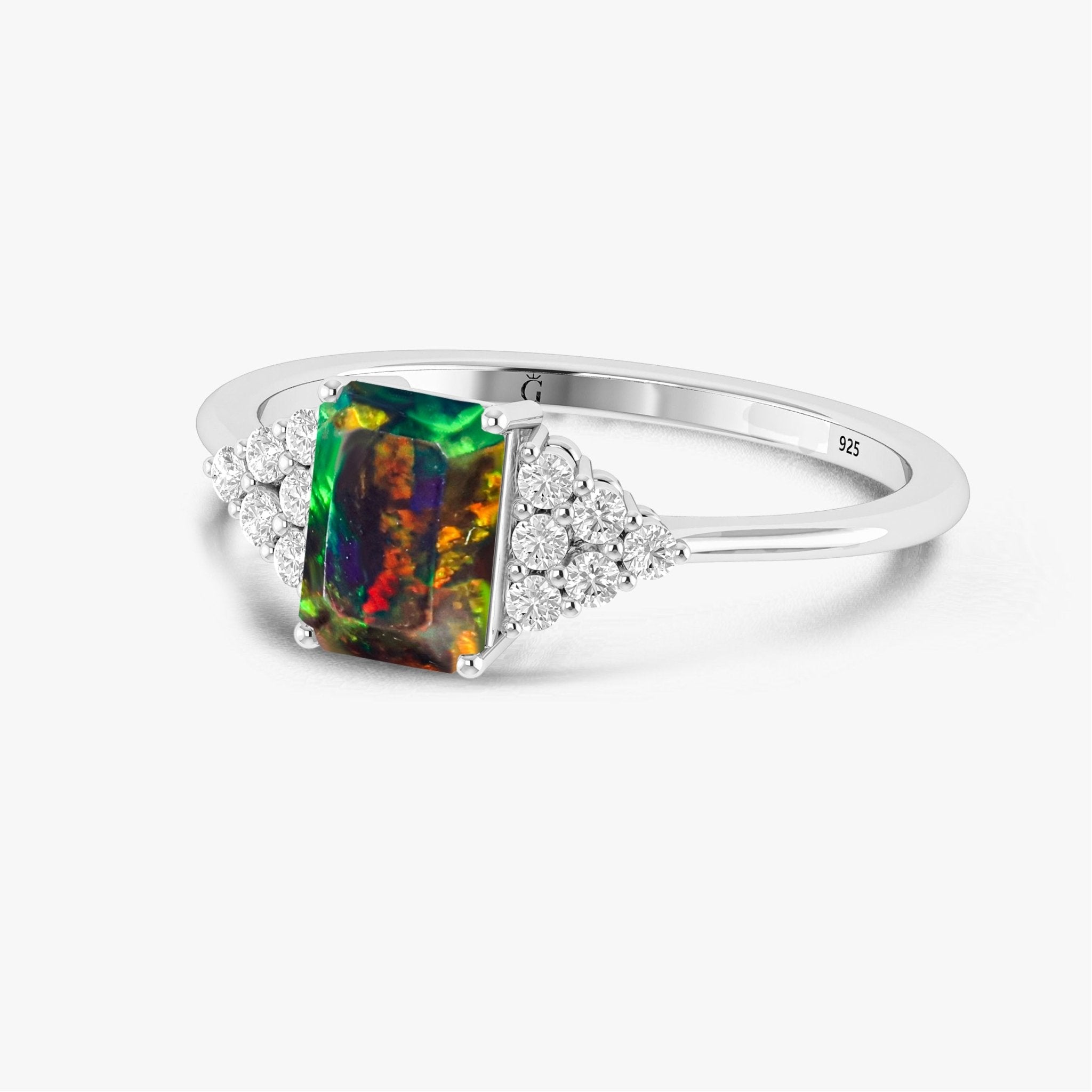 Natural Black Opal Octagon Stone Solitaire Ring in Yellow Gold Filled & Sterling Silver - Goodstone Jewels