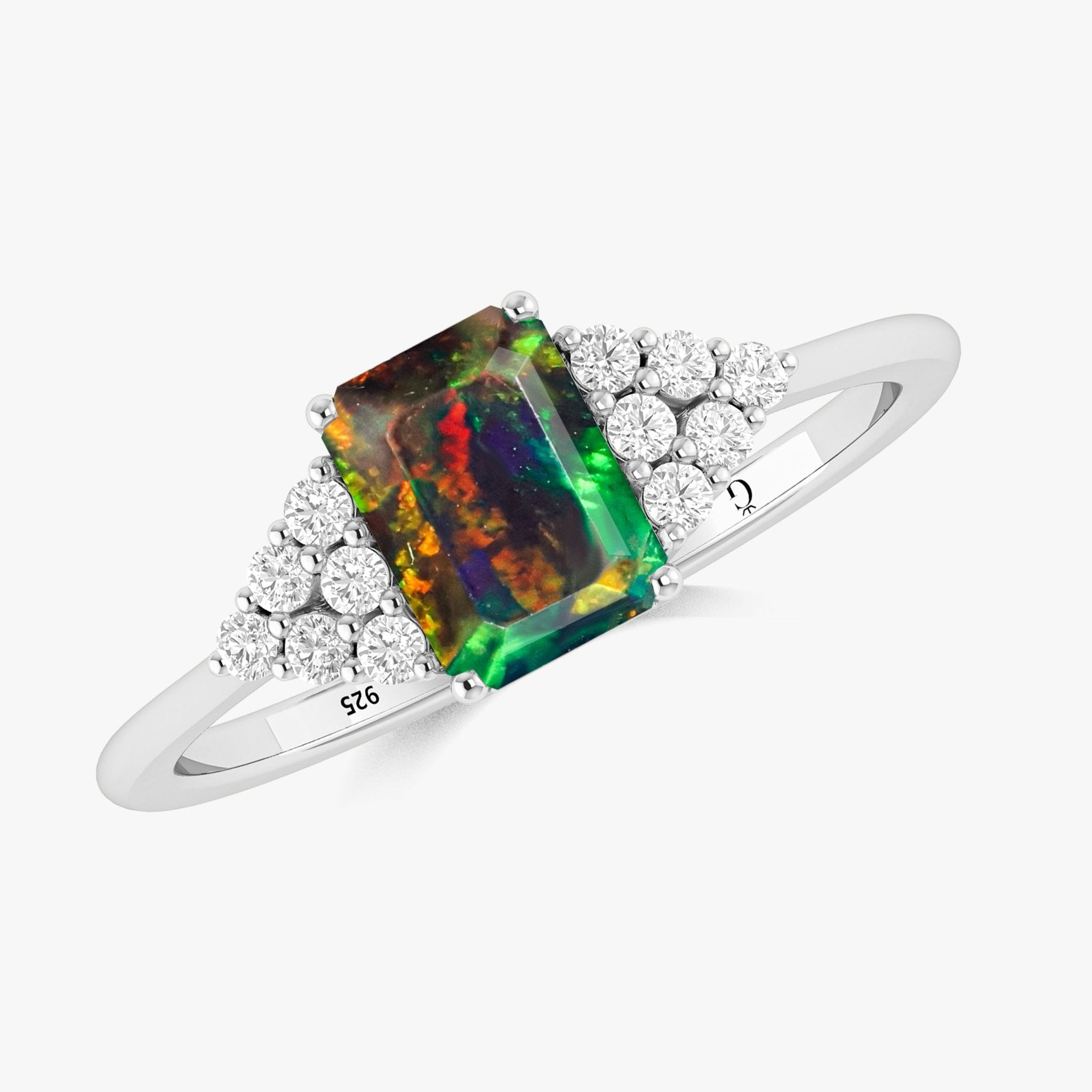 Natural Black Opal Octagon Stone Solitaire Ring in Yellow Gold Filled & Sterling Silver - Goodstone Jewels