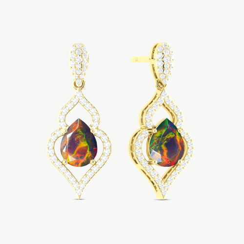 Natural Black Opal Pear shape Drop Earring