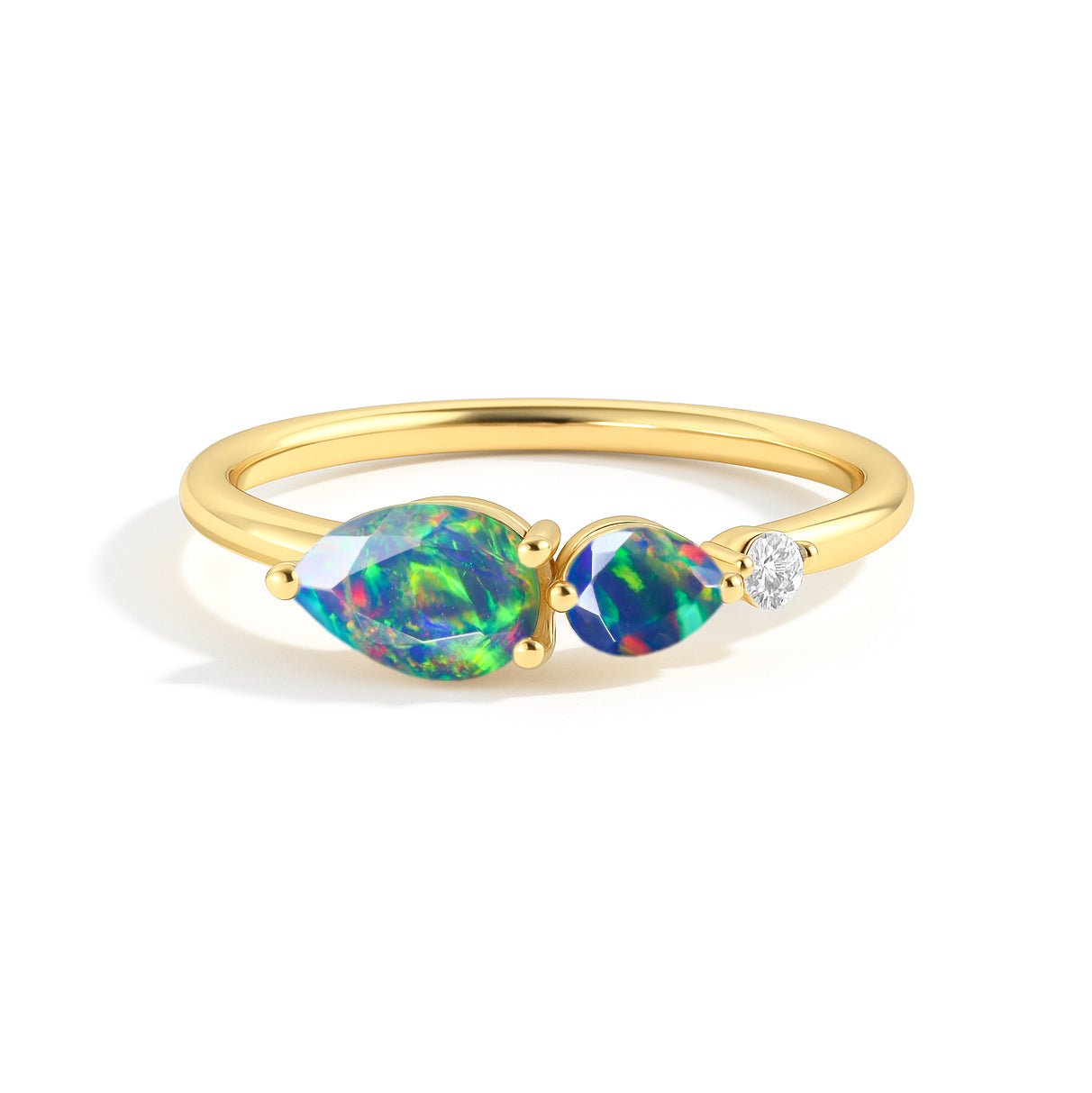 Natural Black Opal Pear Shape Two Stone Ring in Yellow Gold Filled & Silver - Goodstone Jewels