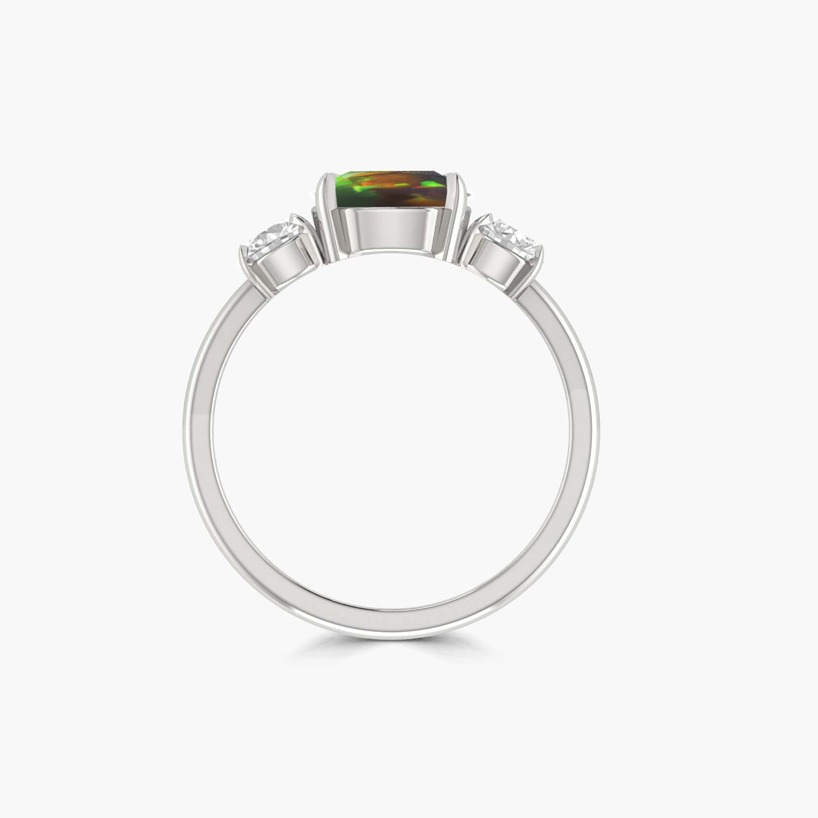 Natural Black Opal Pear Shape with Zircon Three Stone Statement Ring - Goodstone Jewels