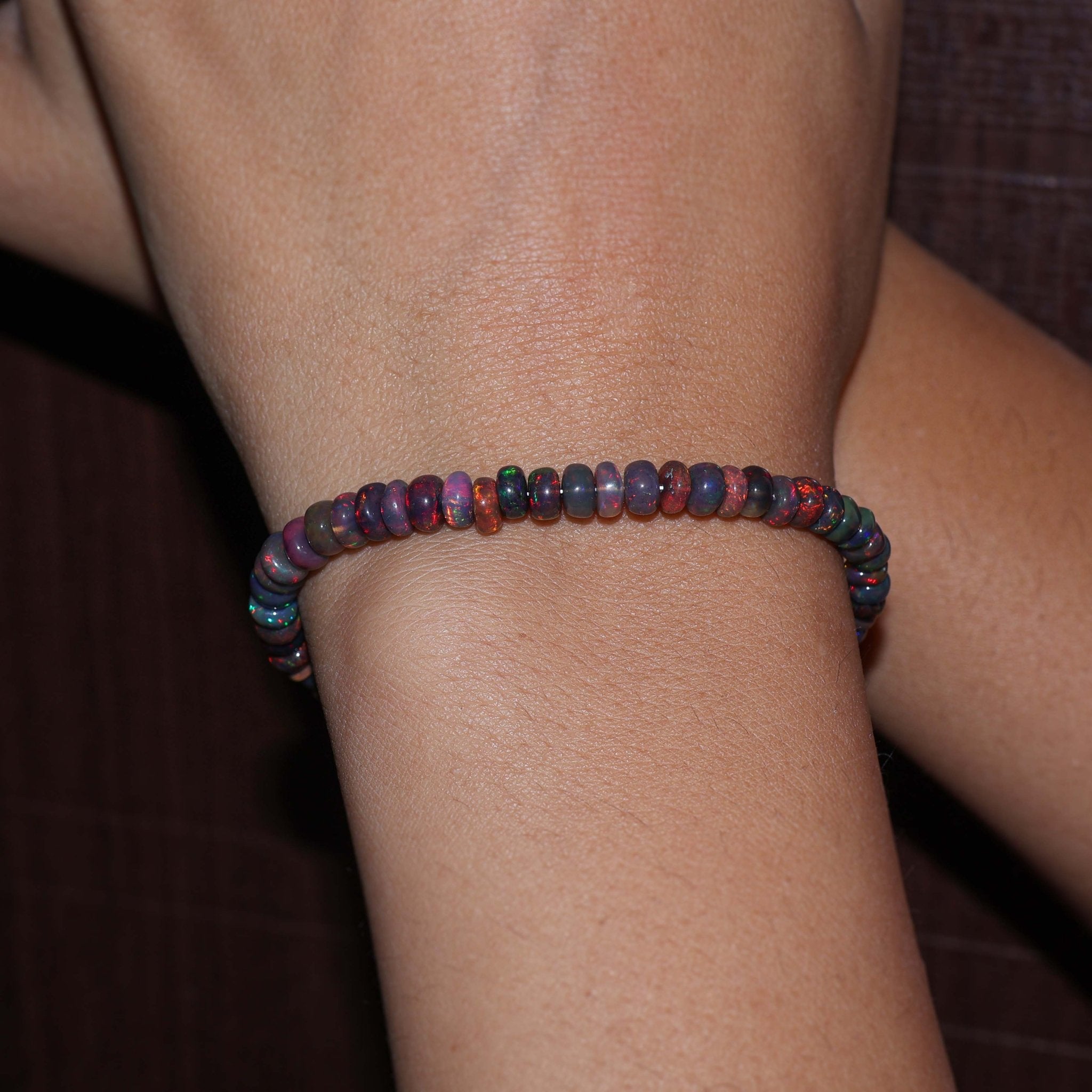 Natural Black Opal Plain Beaded Bracelet Handmade Jewelry - Goodstone Jewels