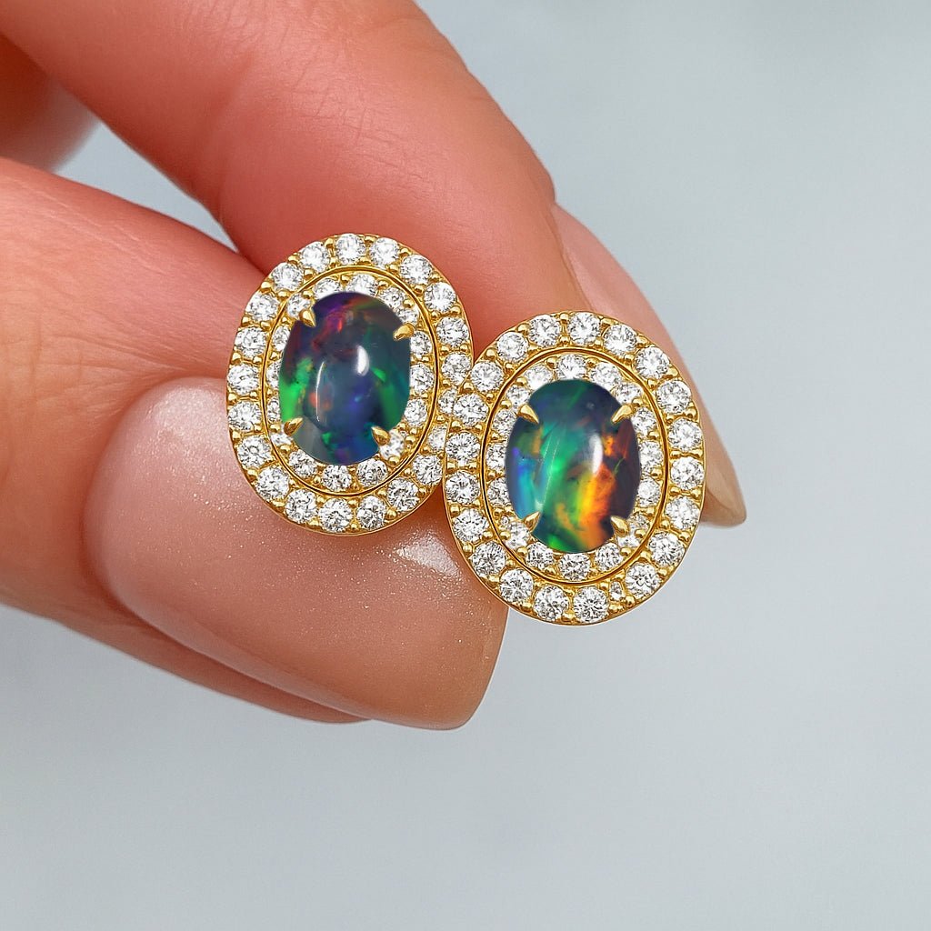 Natural Black Opal Push Back Stud Earrings for Her - Goodstone Jewels
