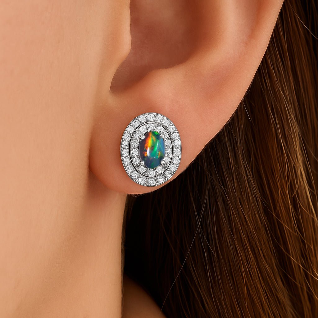 Natural Black Opal Push Back Stud Earrings for Her - Goodstone Jewels