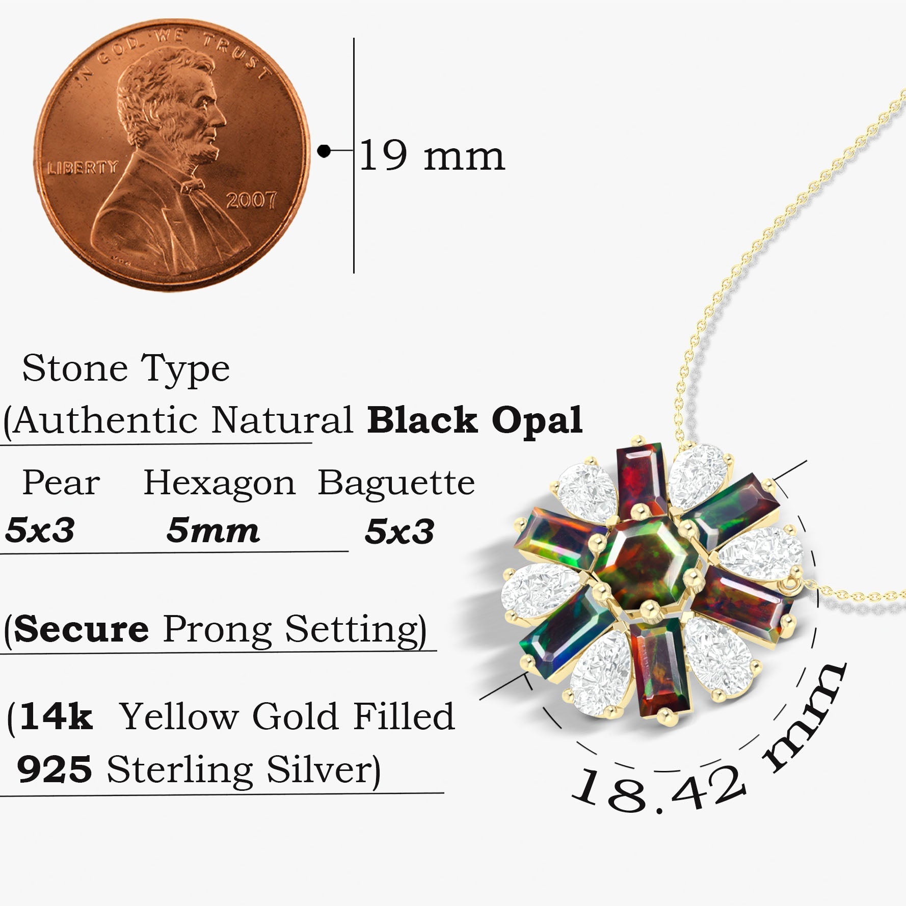 Natural Black Opal Round Cluster Charm Pendant Necklace - Goodstone Jewels