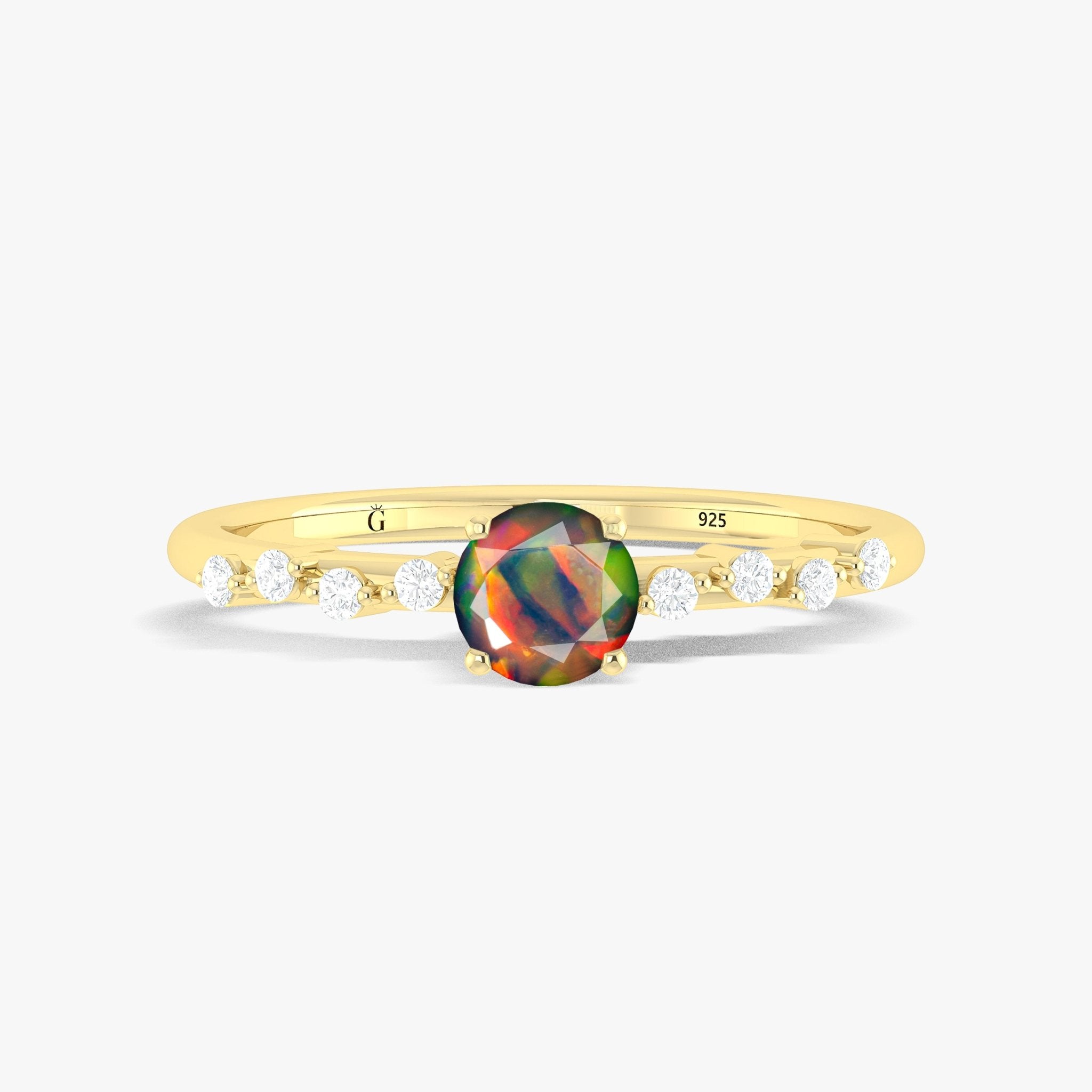 Natural Black Opal ROUND STONE MINIMALIST SOLITAIRE WITH ACCENTS RING - Goodstone Jewels