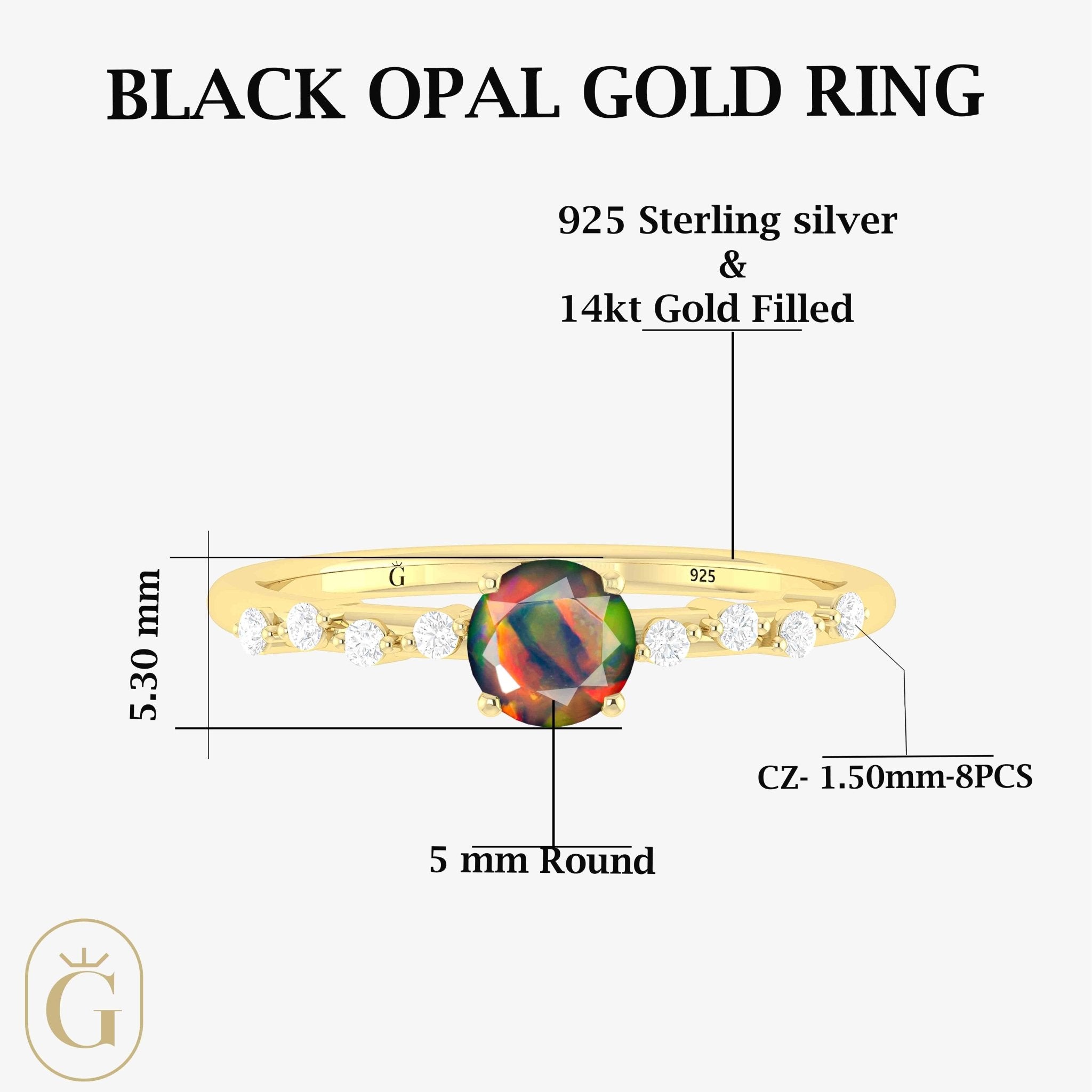 Natural Black Opal ROUND STONE MINIMALIST SOLITAIRE WITH ACCENTS RING - Goodstone Jewels