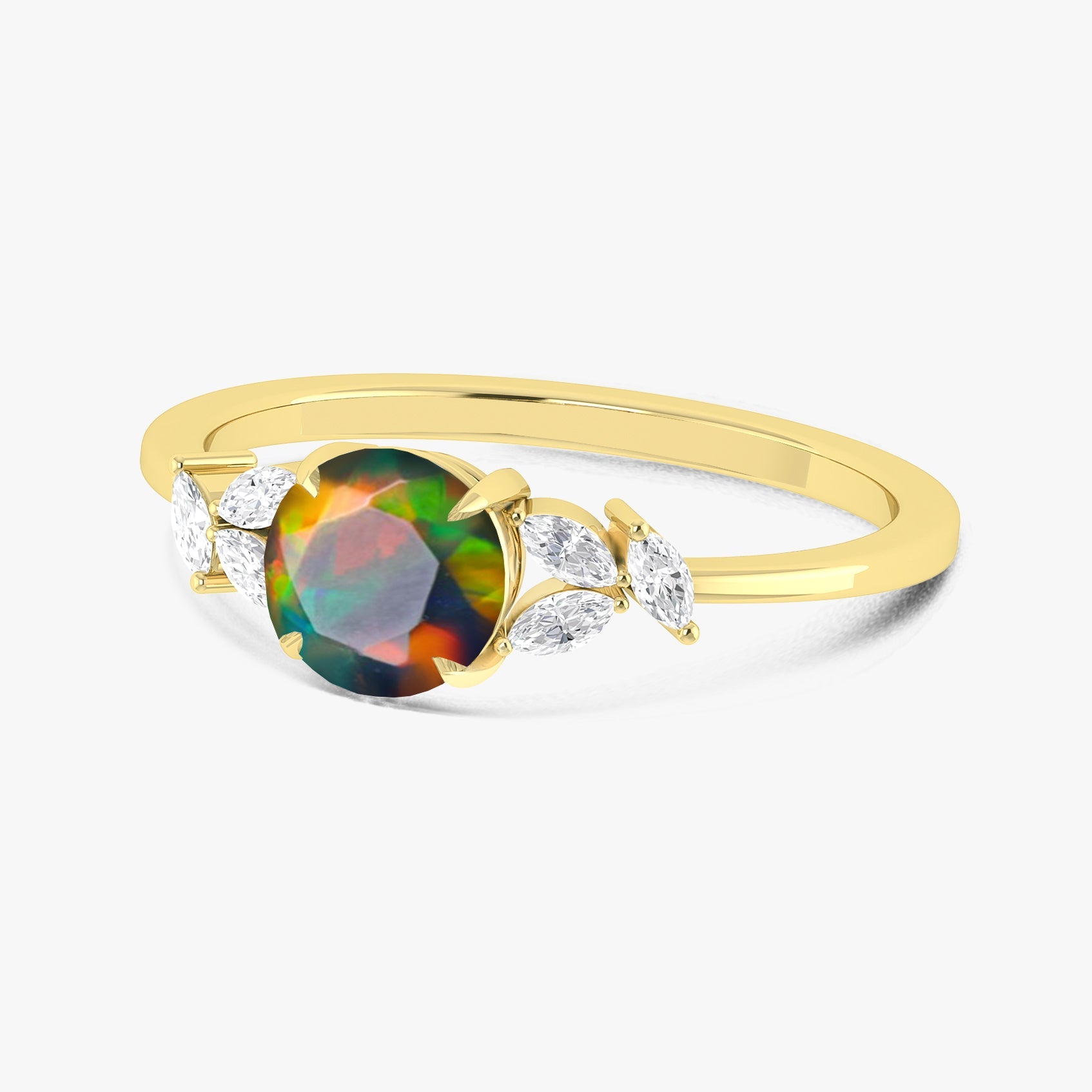 Natural Black Opal Round Stone Statement Ring in Silver & Gold Filled - Goodstone Jewels