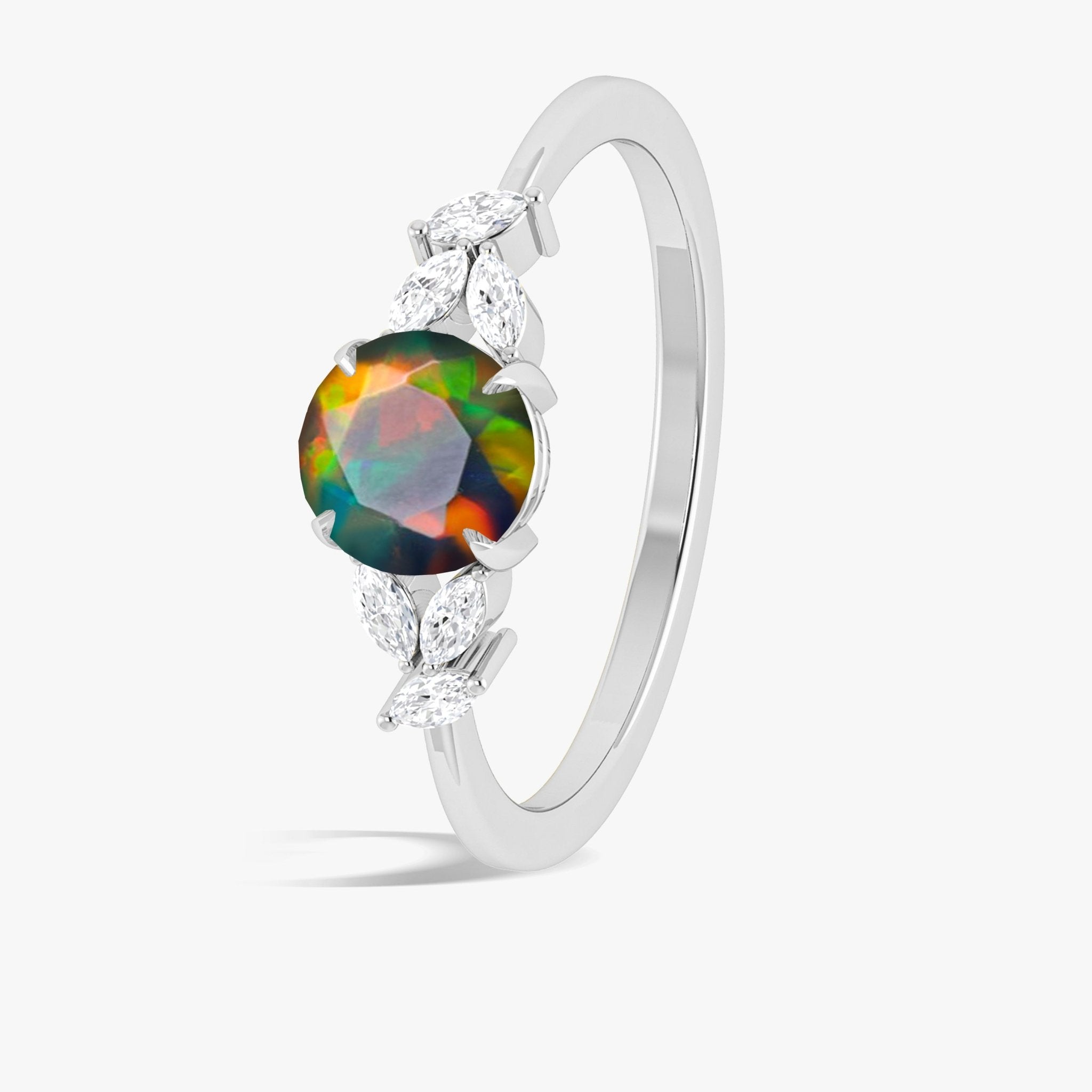 Natural Black Opal Round Stone Statement Ring in Silver & Gold Filled - Goodstone Jewels