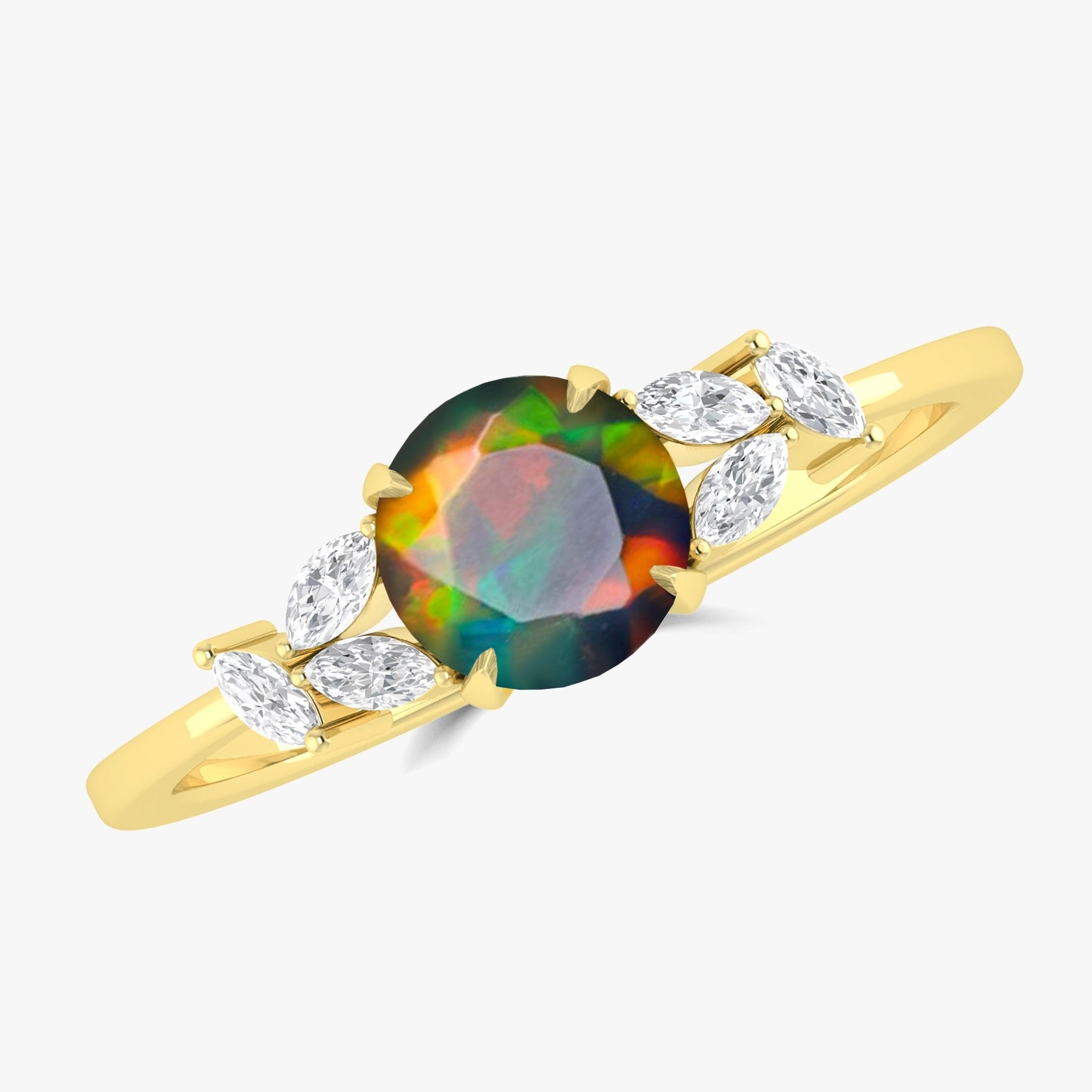 Natural Black Opal Round Stone Statement Ring in Silver & Gold Filled - Goodstone Jewels