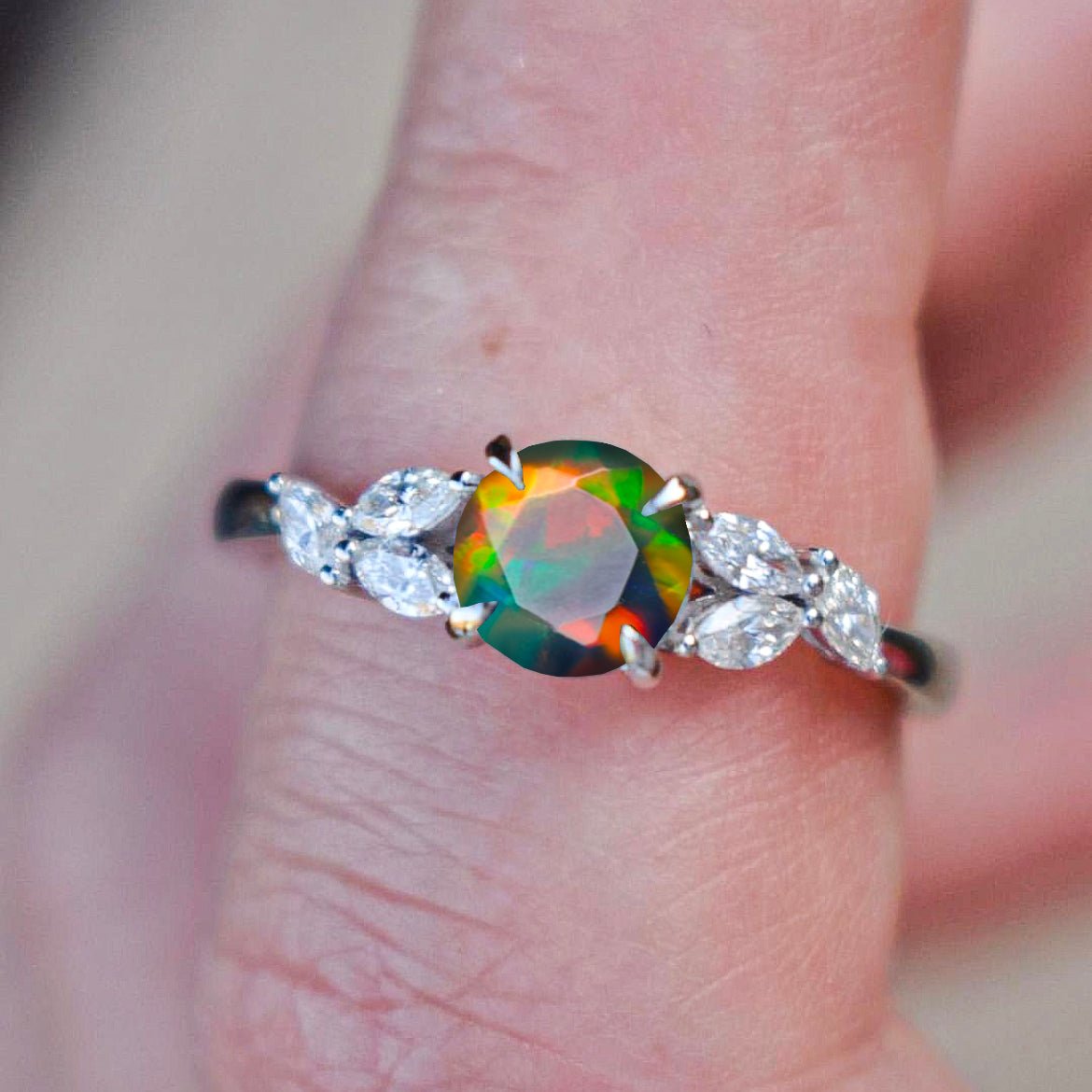 Natural Black Opal Round Stone Statement Ring in Silver & Gold Filled - Goodstone Jewels