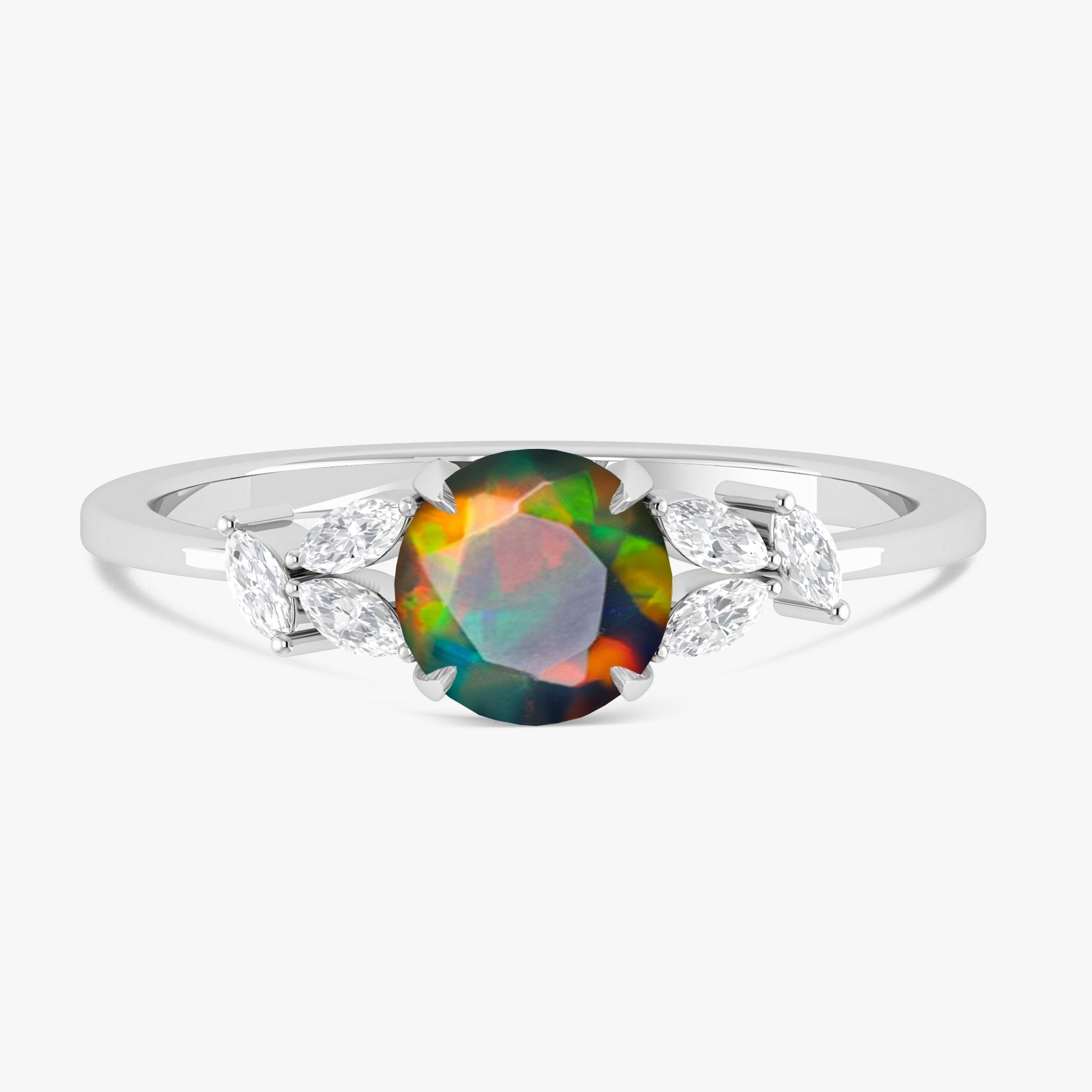 Natural Black Opal Round Stone Statement Ring in Silver & Gold Filled - Goodstone Jewels