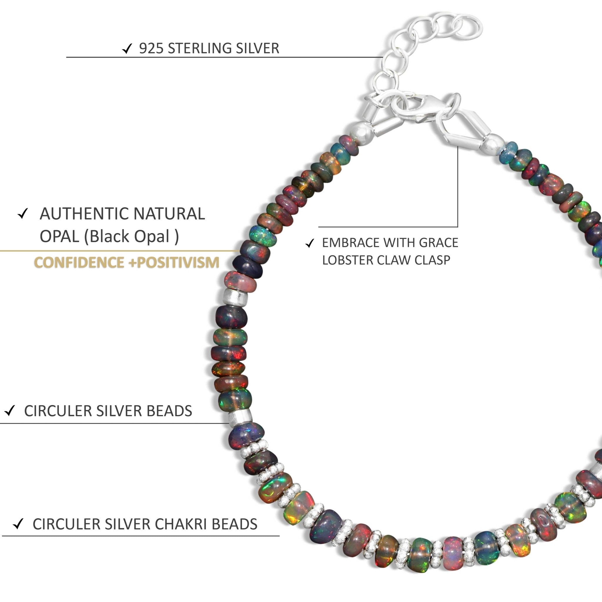 Natural Black Opal Separator Rondelle Beaded Bracelet - Goodstone Jewels