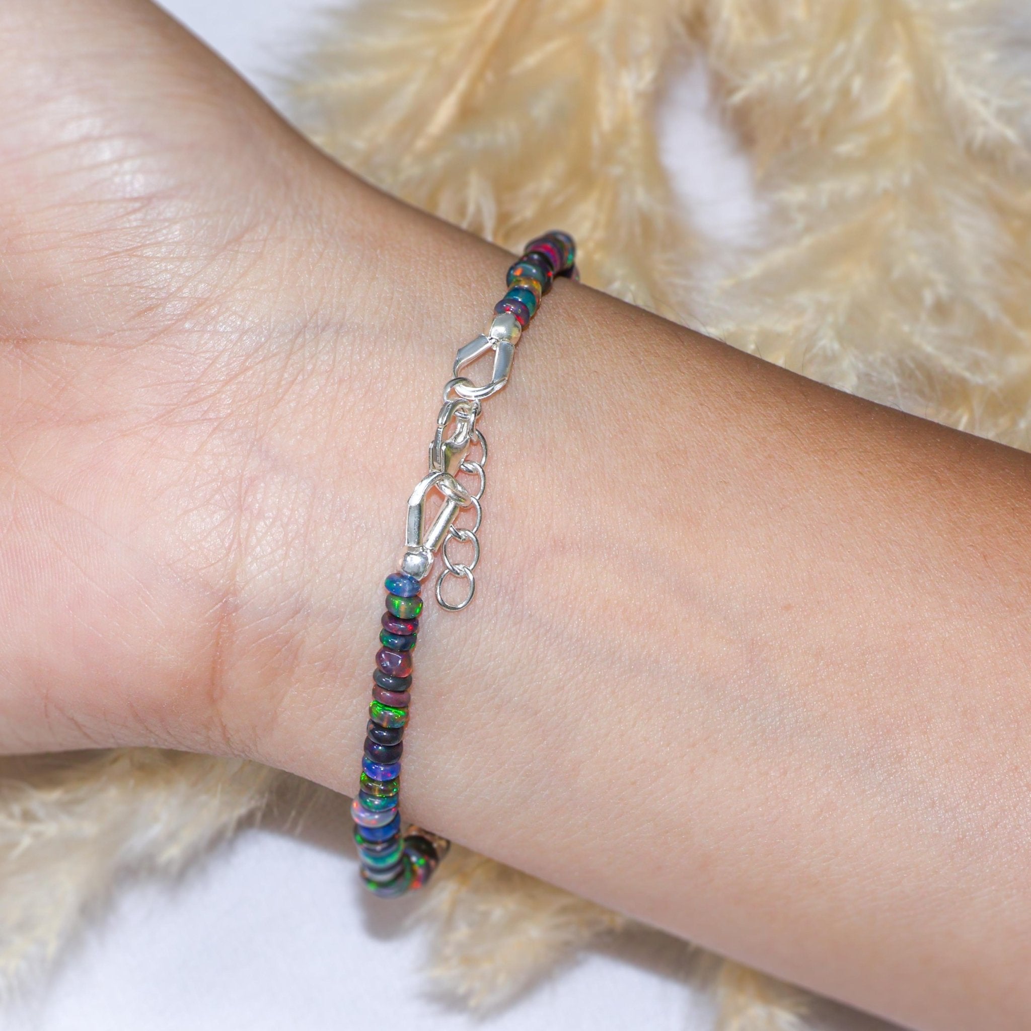 Natural Black Opal Separator Rondelle Beaded Bracelet - Goodstone Jewels
