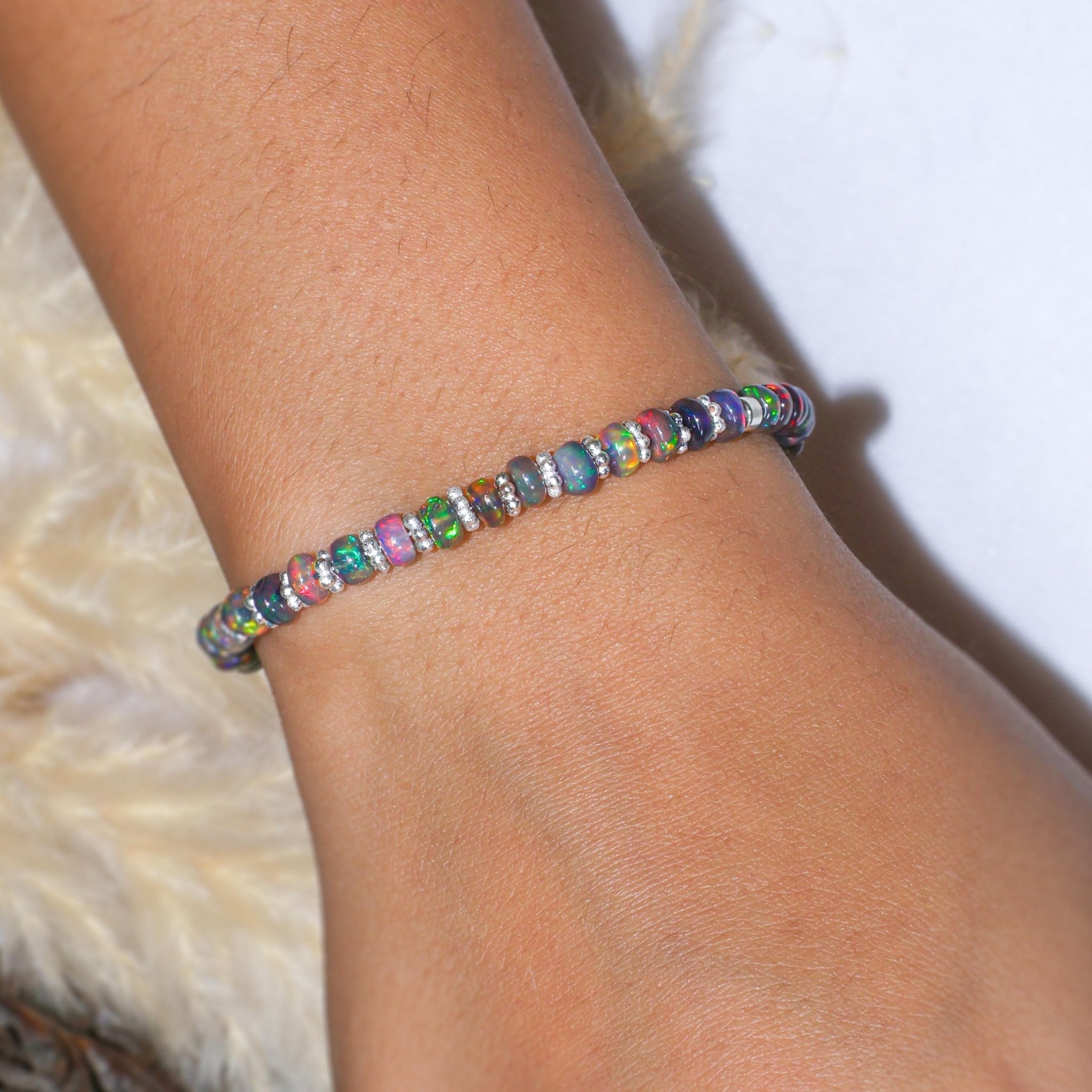 Natural Black Opal Separator Rondelle Beaded Bracelet - Goodstone Jewels