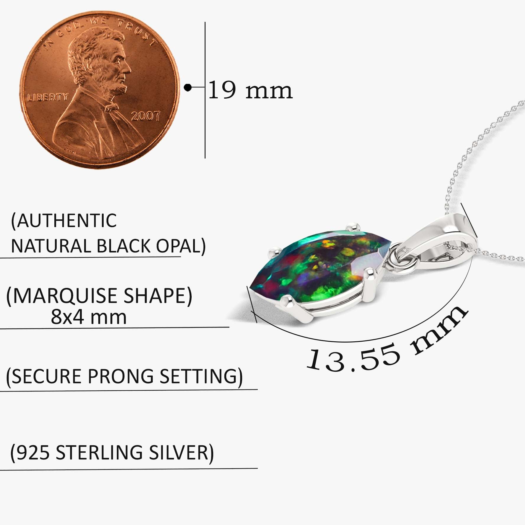 Natural Black Opal Solitaire Chain Pendant Necklace - Goodstone Jewels