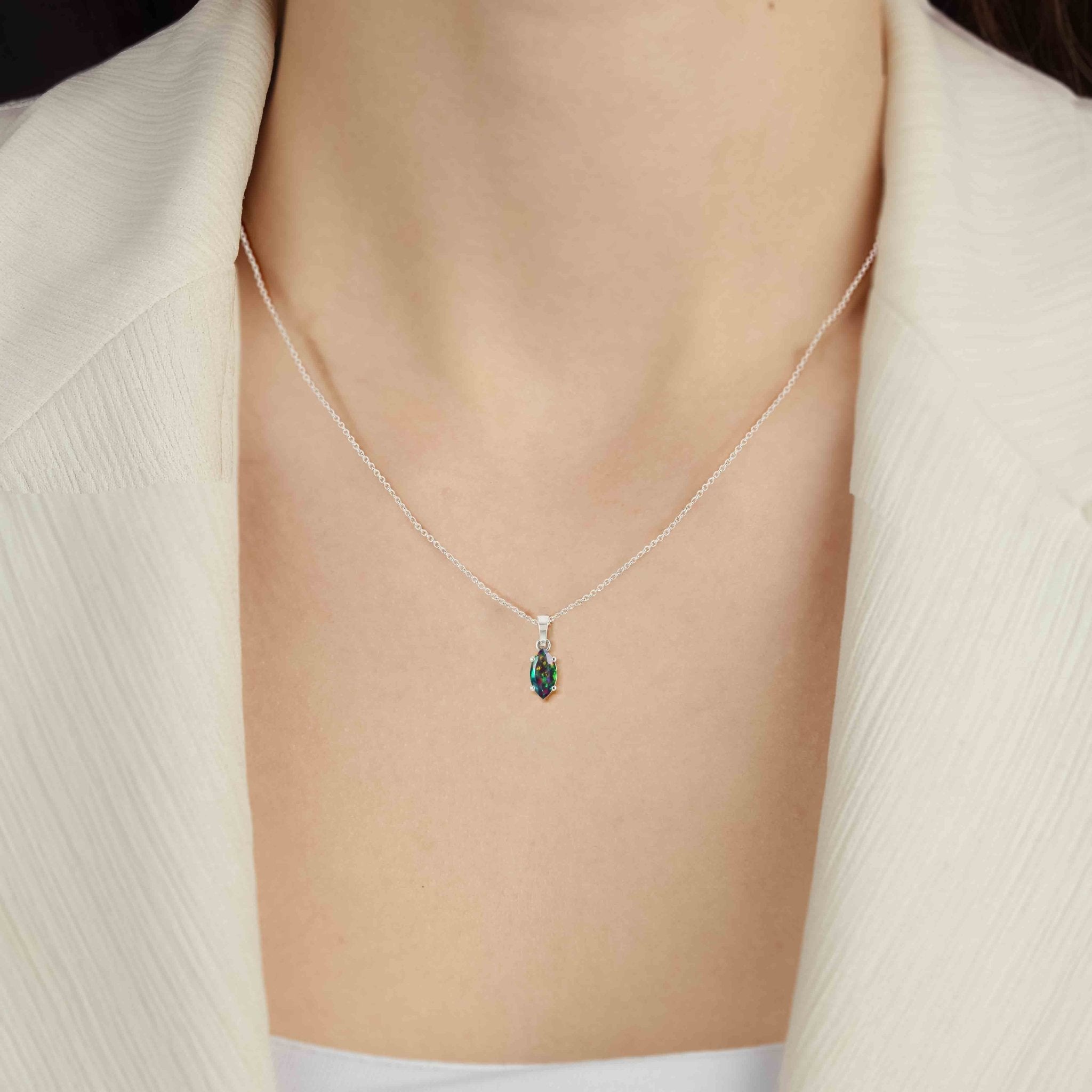 Natural Black Opal Solitaire Chain Pendant Necklace - Goodstone Jewels