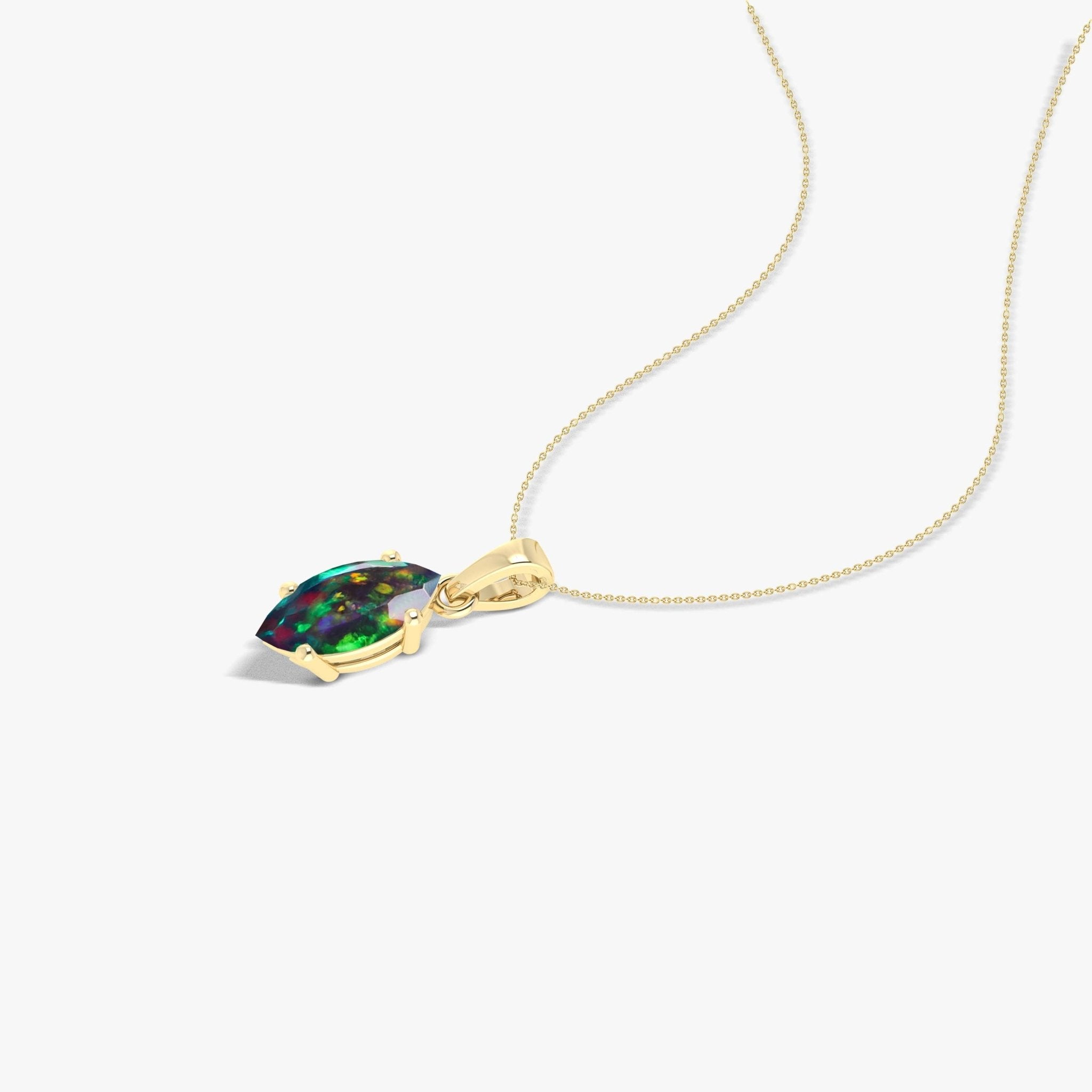 Natural Black Opal Solitaire Chain Pendant Necklace - Goodstone Jewels
