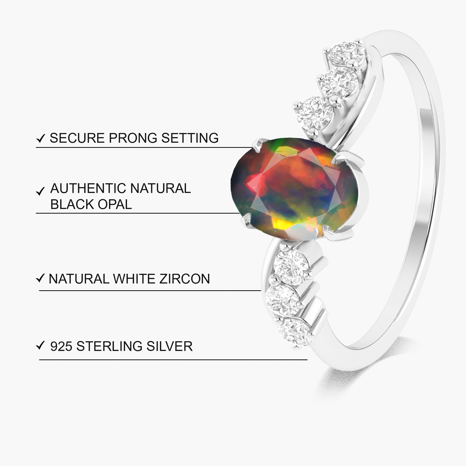 Natural Black Opal Solitaire with Accents Ring with Gold Filled & Sterling Silver - Goodstone Jewels